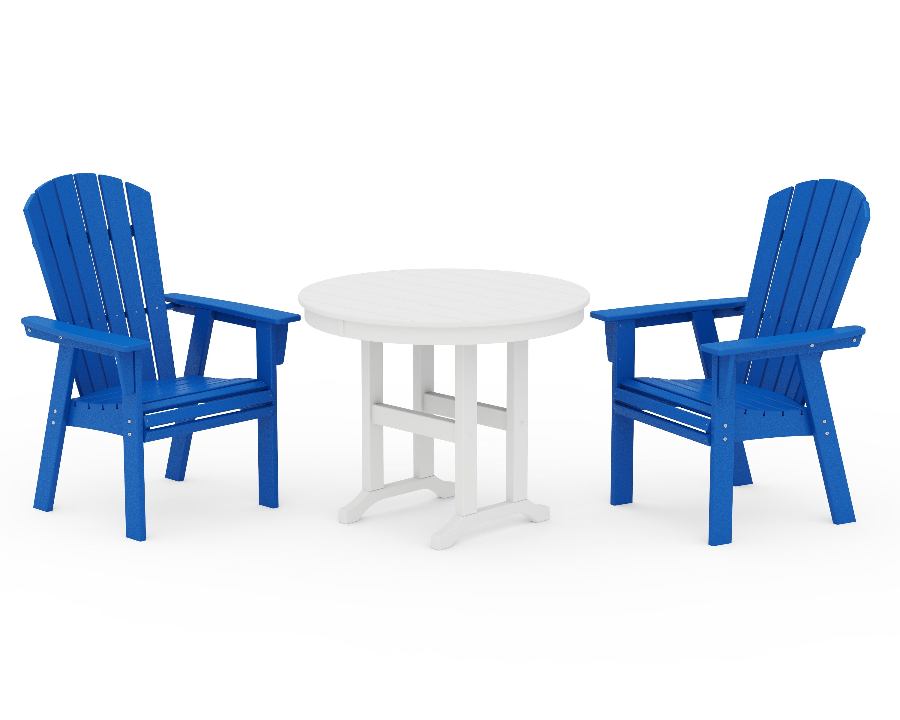 Nautical Adirondack 3-Piece Round Dining Set in Pacific Blue / White