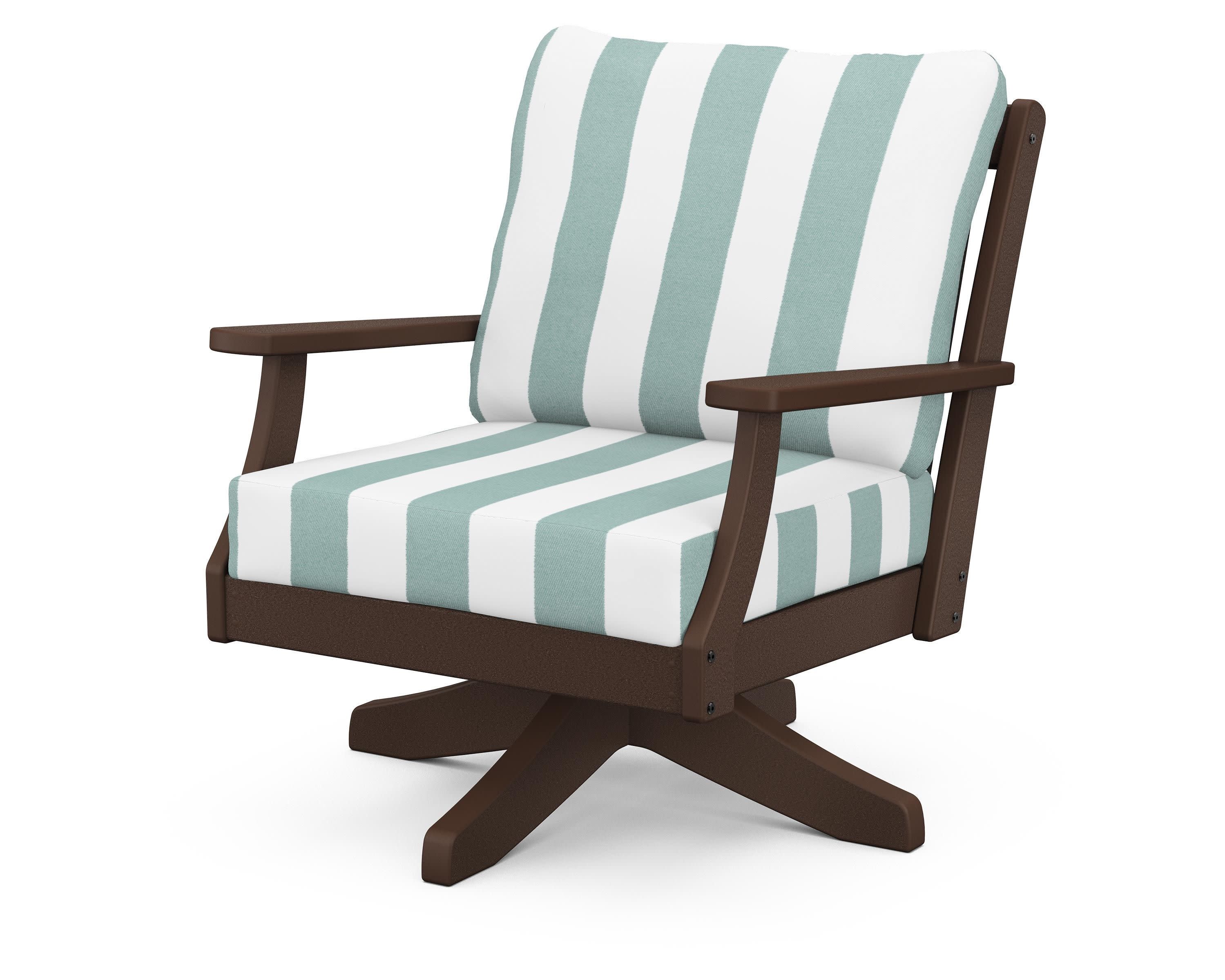 Braxton Deep Seating Swivel Chair in Mahogany / Cabana Stripe Glacier Spa