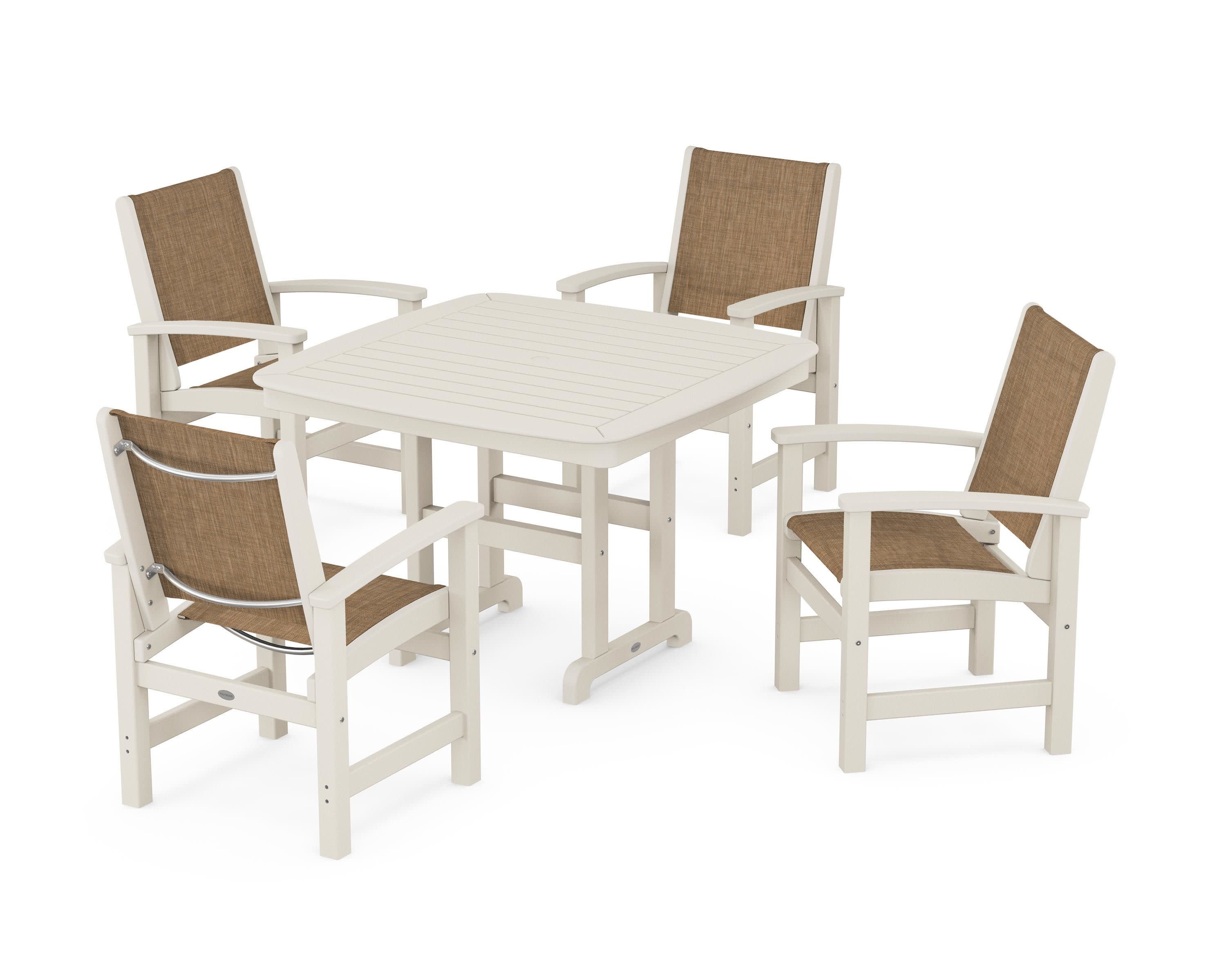 Coastal 5-Piece Dining Set in Sand / Burlap Sling