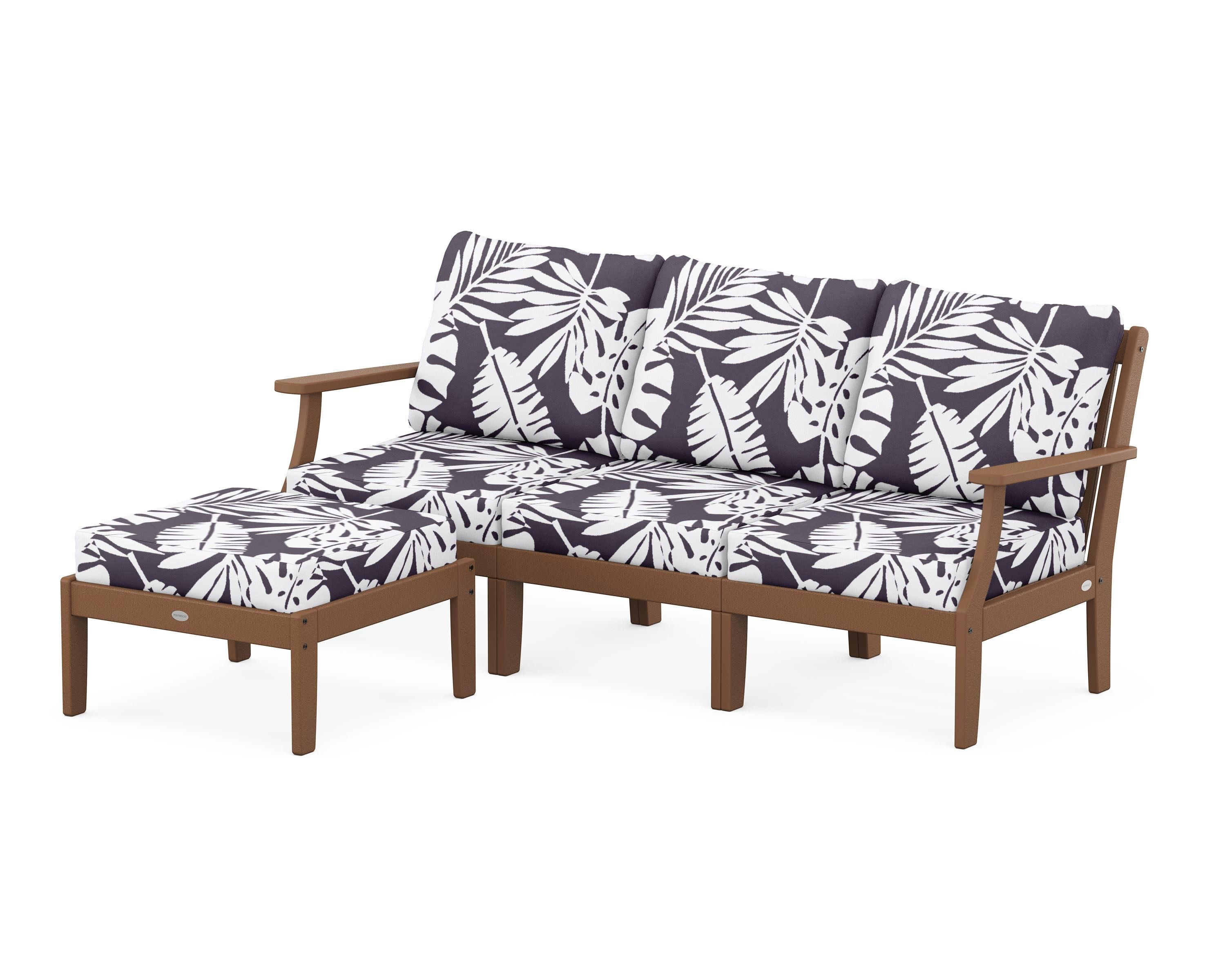 Braxton Modular 4-Piece Deep Seating Set with Ottoman in Teak / Leaf Navy
