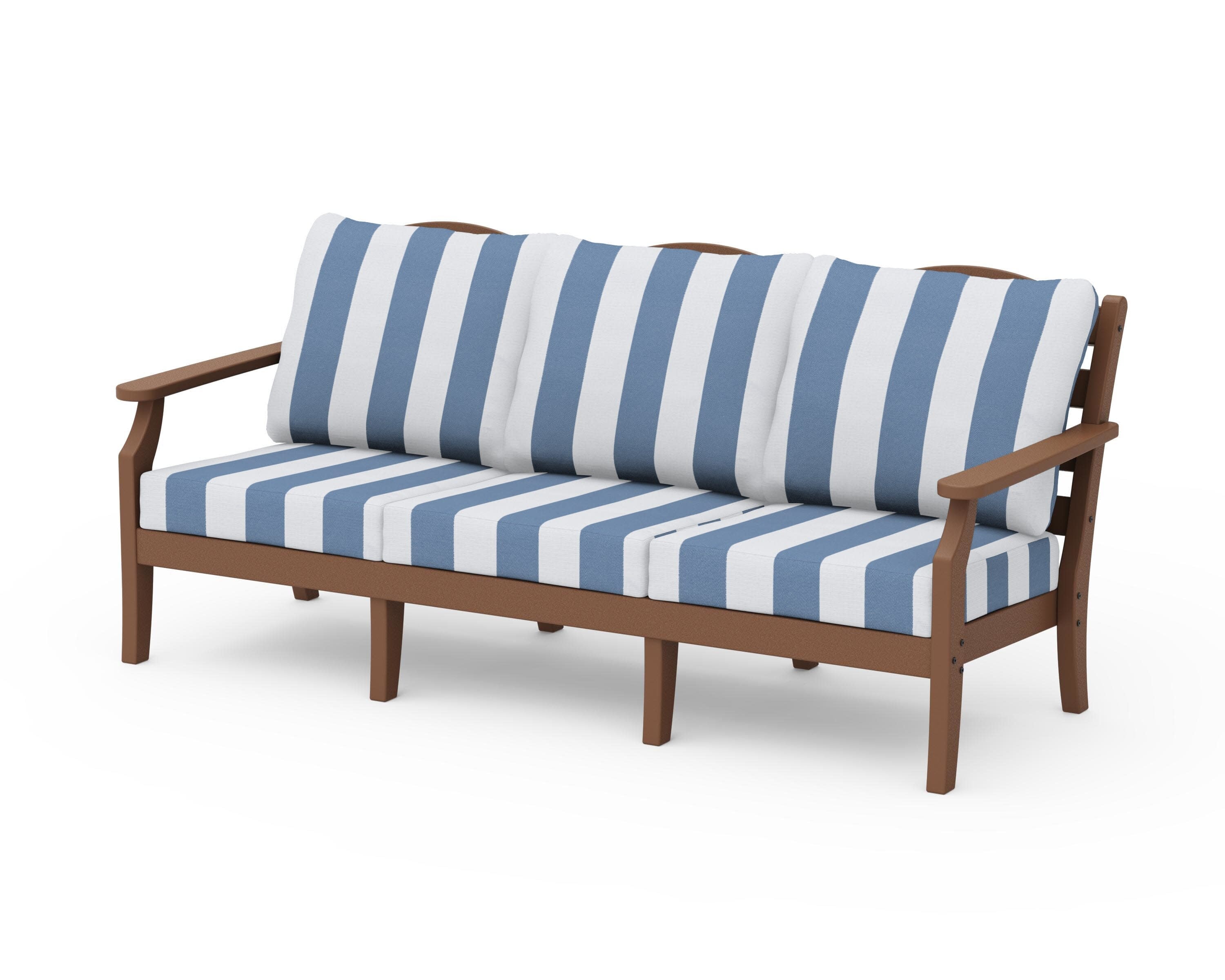 Savannah Deep Seating Sofa in Teak / Cabana Stripe Sky Blue