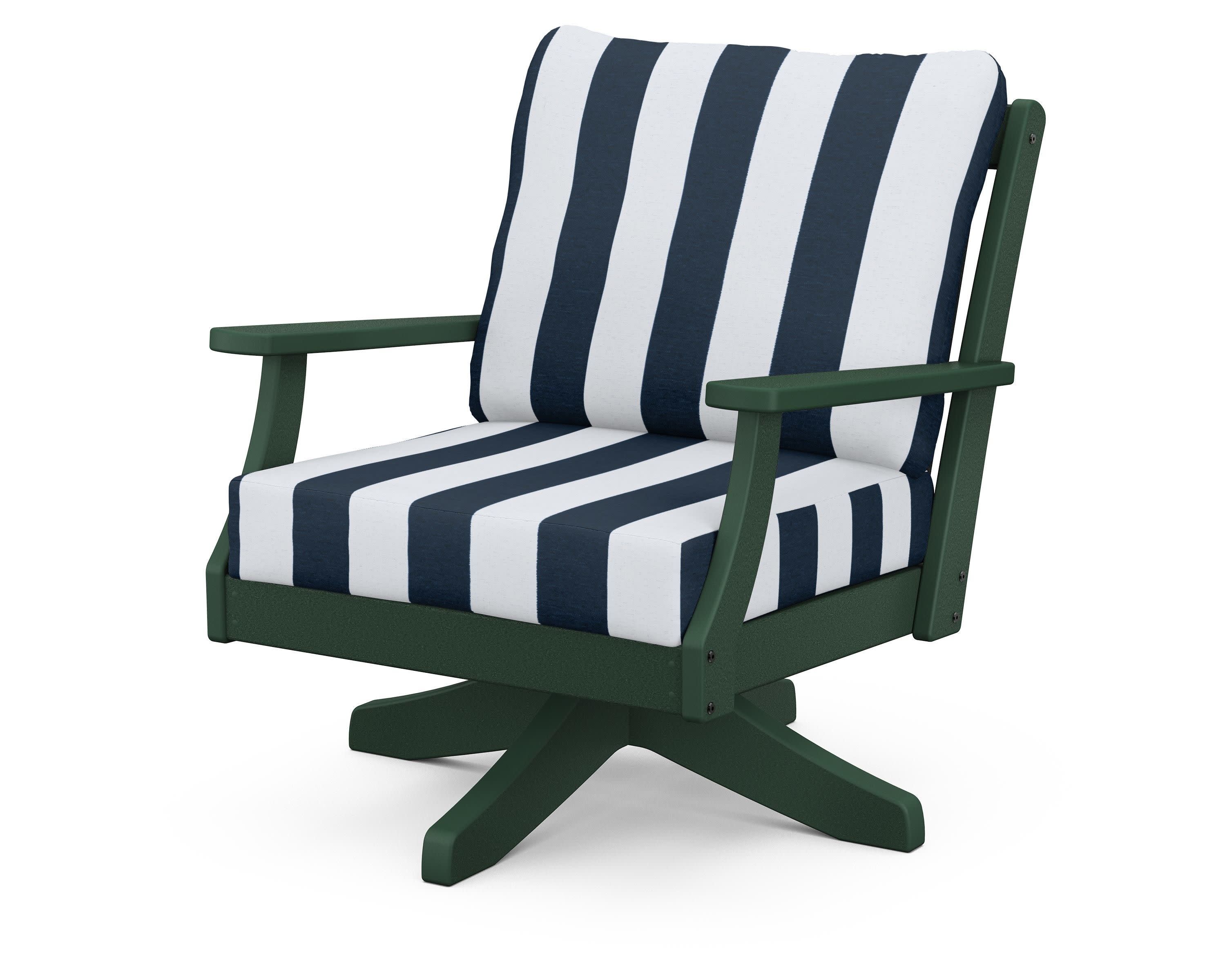 Braxton Deep Seating Swivel Chair in Green / Cabana Stripe Marine Indigo