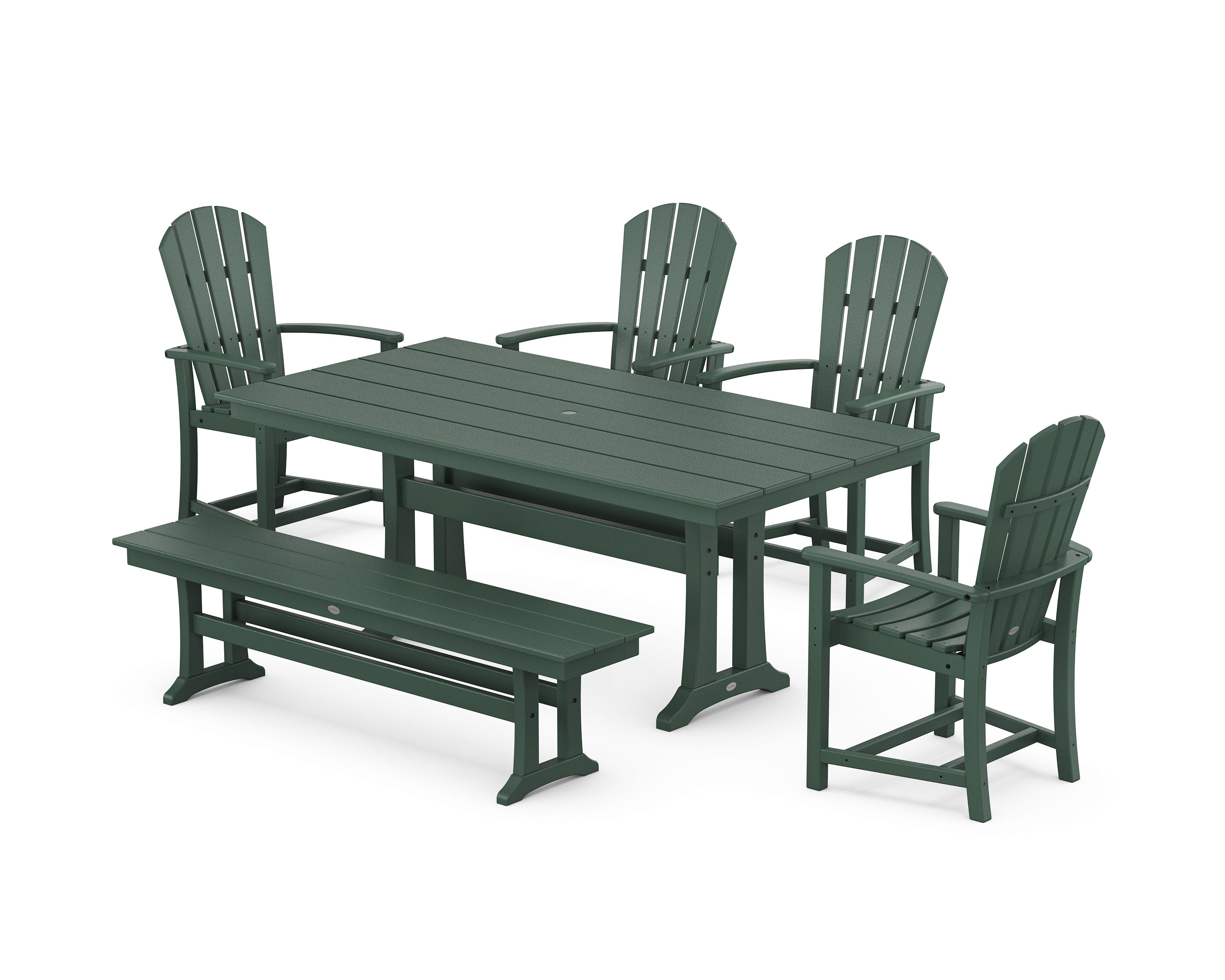 Palm Coast 6-Piece Farmhouse Dining Set with Trestle Legs and Bench in Green