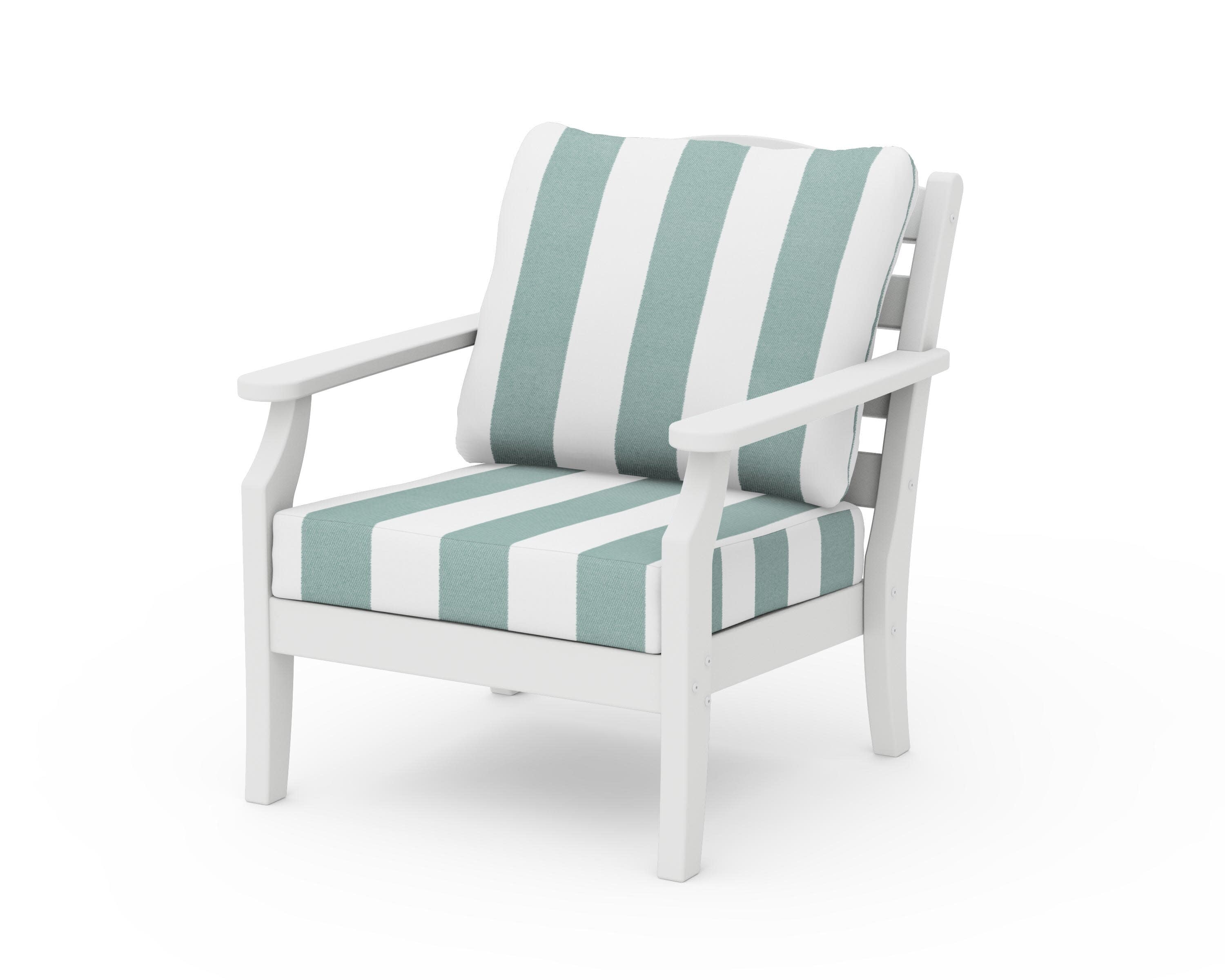 Savannah Deep Seating Chair in White / Cabana Stripe Glacier Spa