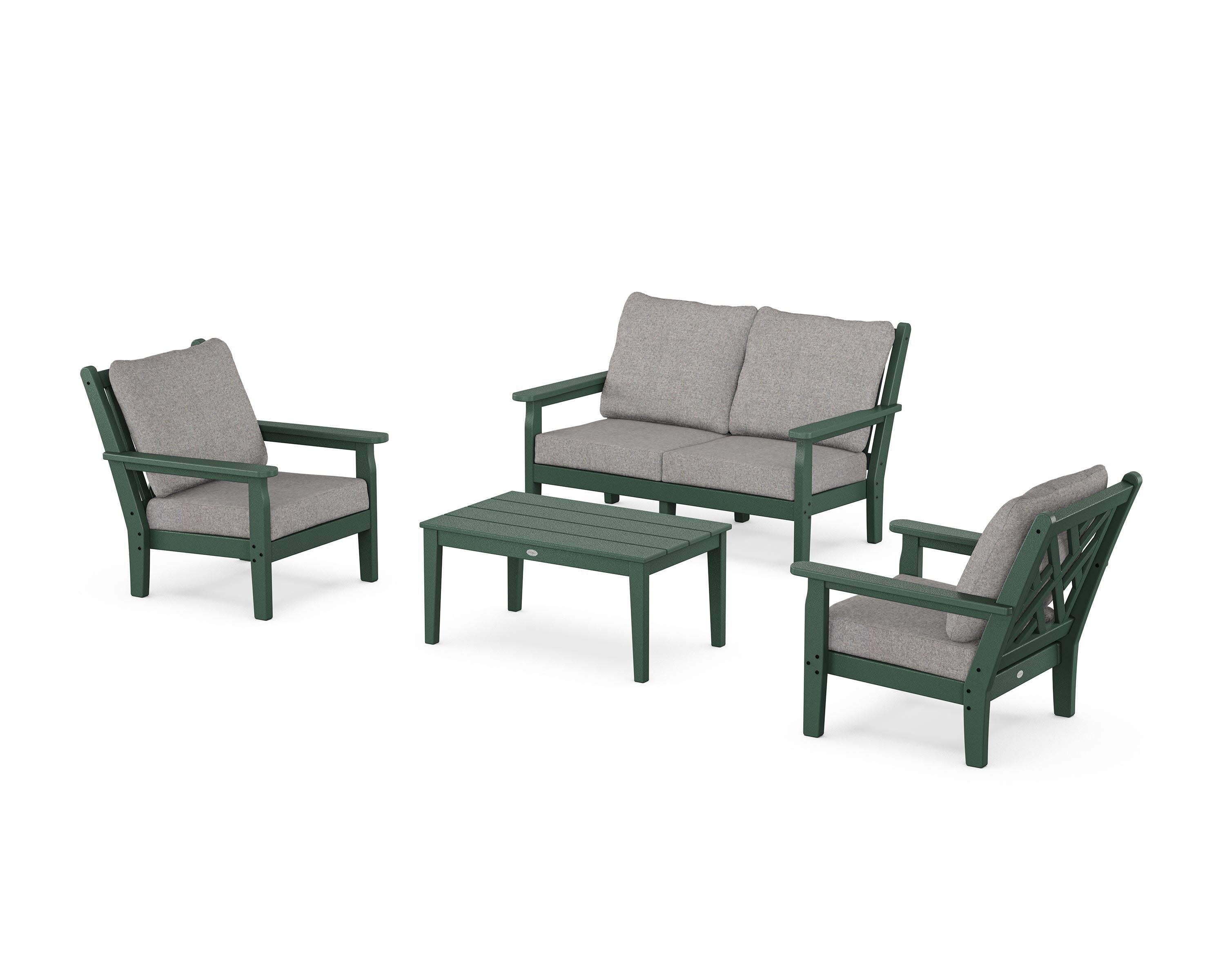 Chippendale 4-Piece Deep Seating Set with Loveseat in Green / Grey Mist
