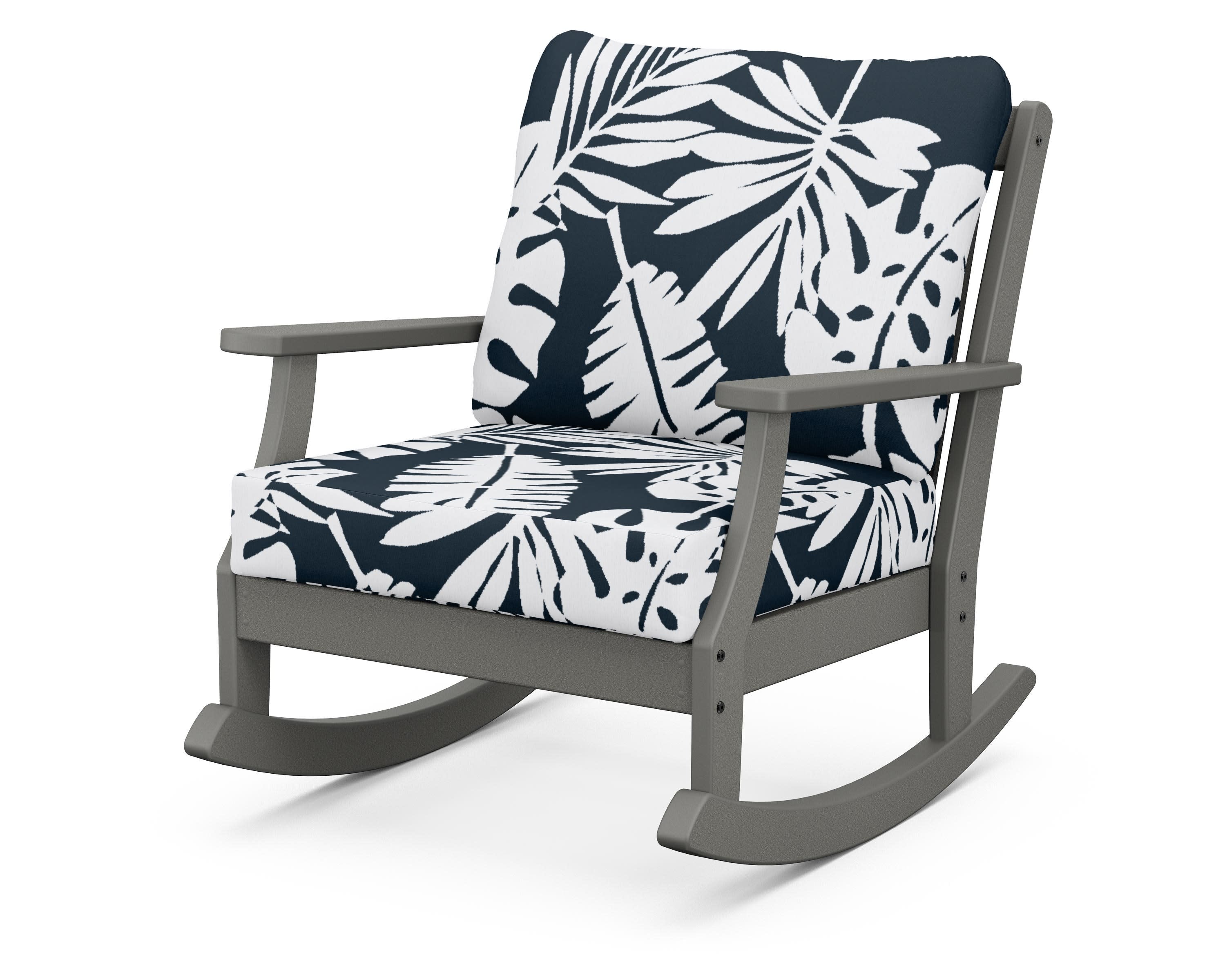Braxton Deep Seating Rocking Chair in Slate Grey / Leaf Marine Indigo