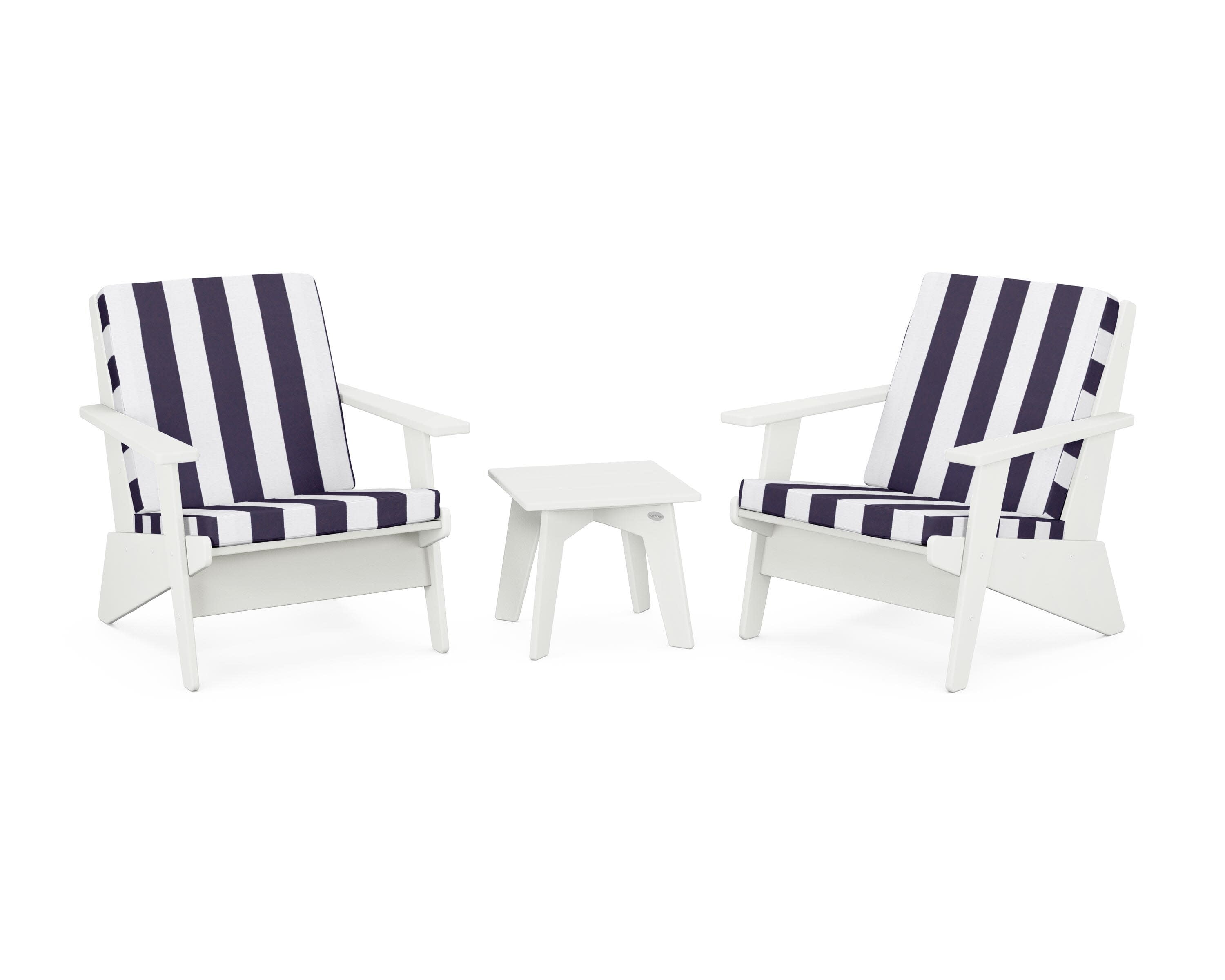 Riviera Modern Lounge 3-Piece Set in Vintage White / Cabana Stripe Navy