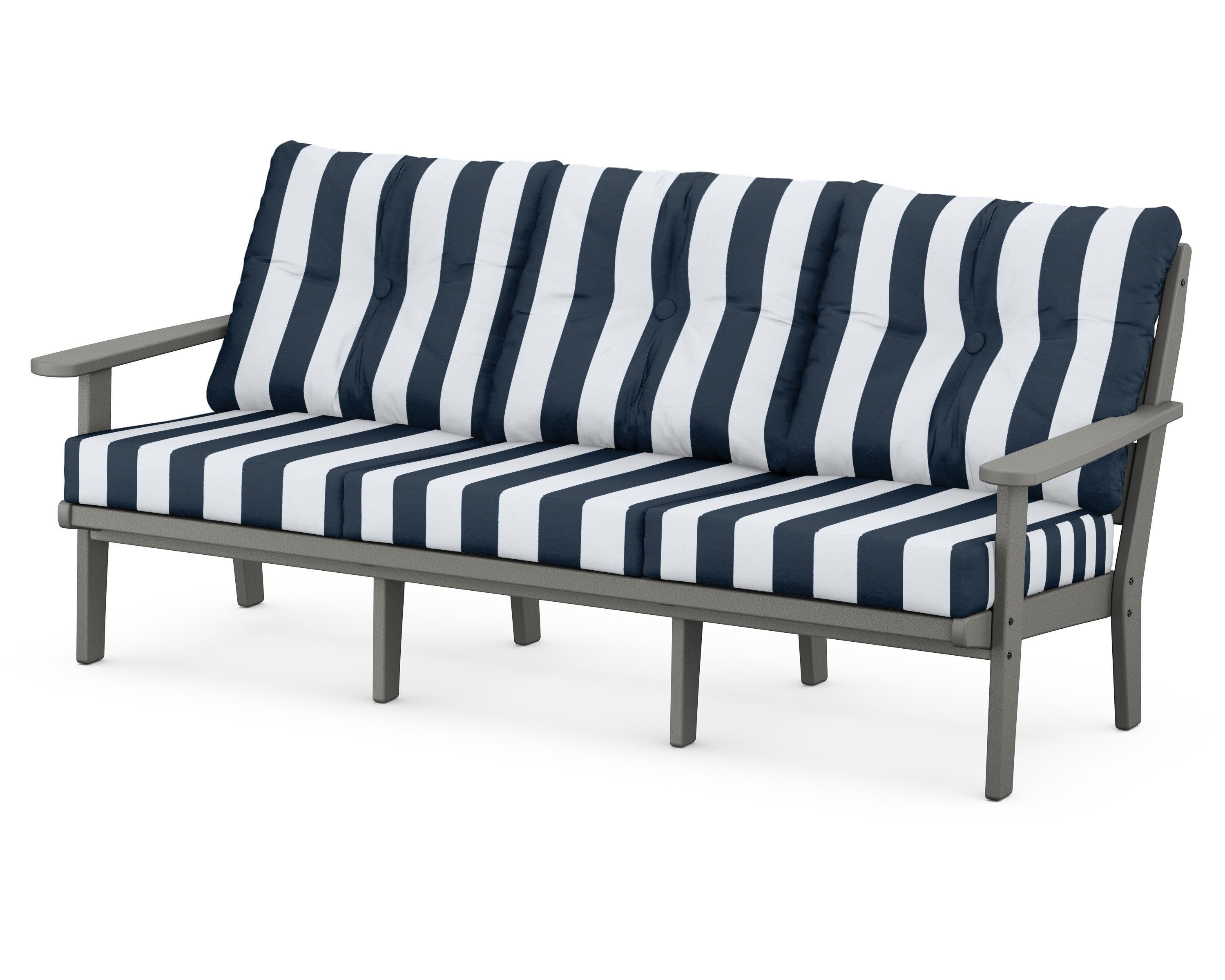 Lakeside Deep Seating Sofa in Slate Grey / Cabana Stripe Marine Indigo