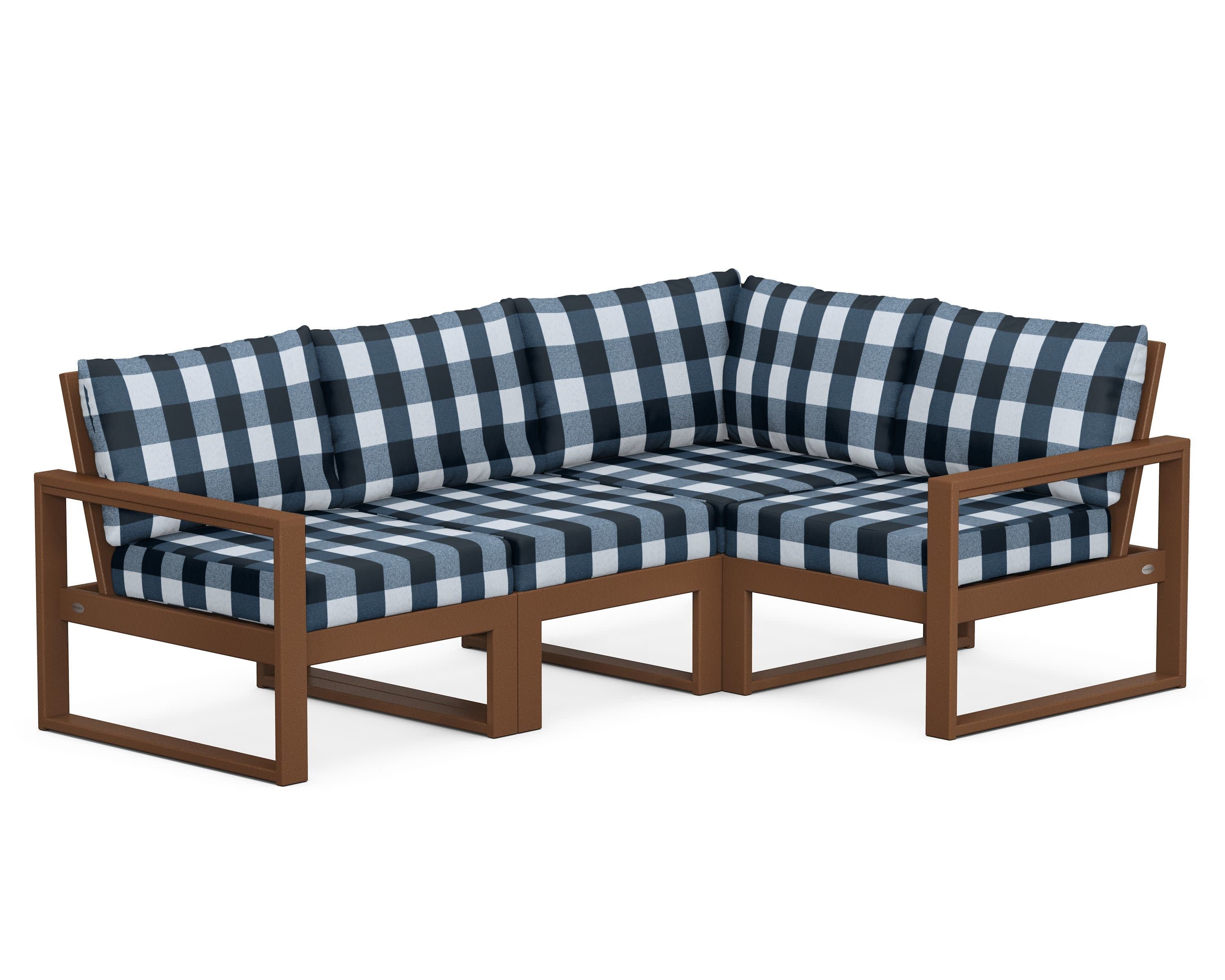 EDGE 4-Piece Modular Deep Seating Set in Teak / Buffalo Plaid Marine Indigo