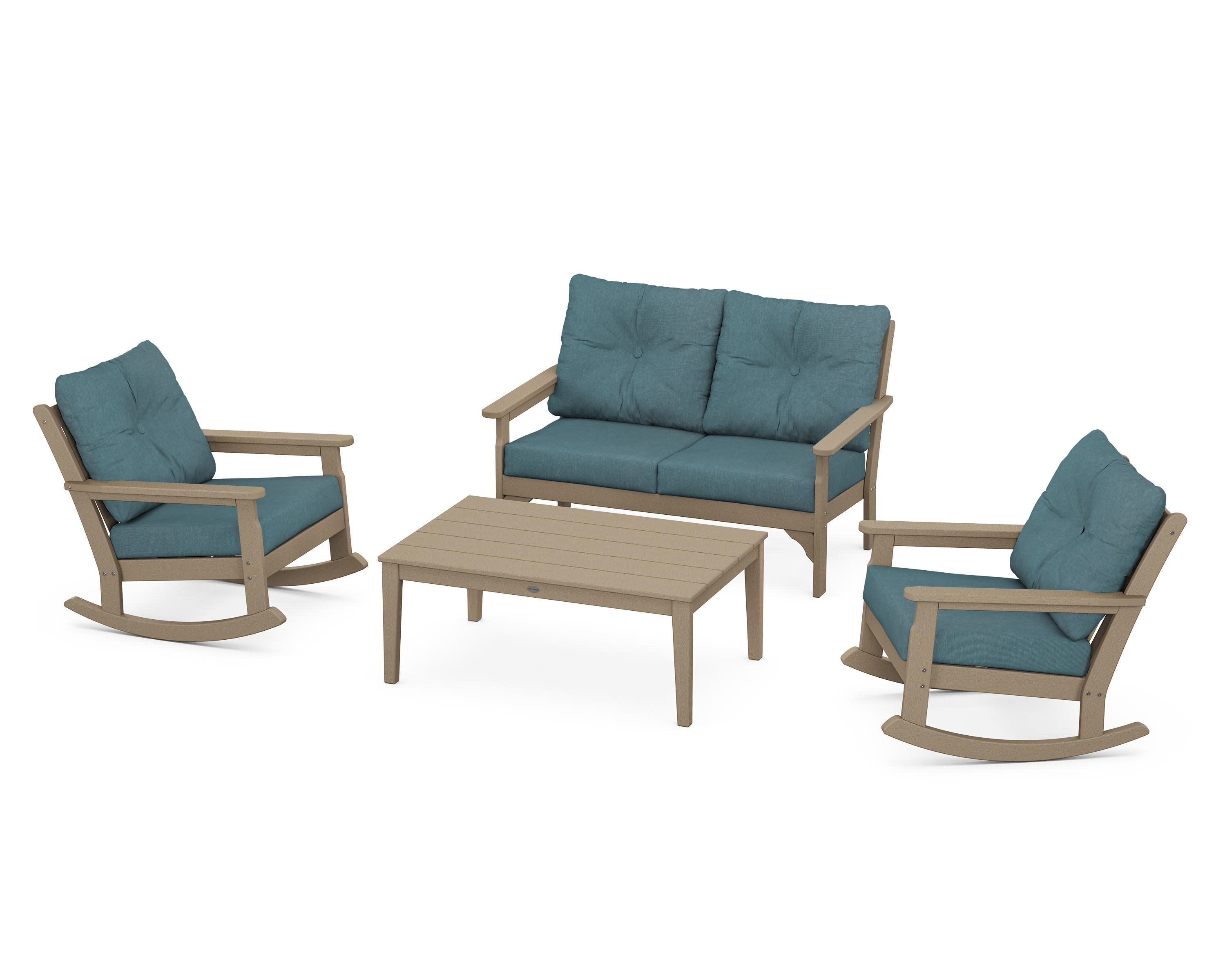 Vineyard 4-Piece Deep Seating Rocking Chair Set in Vintage Sahara / Ocean Teal