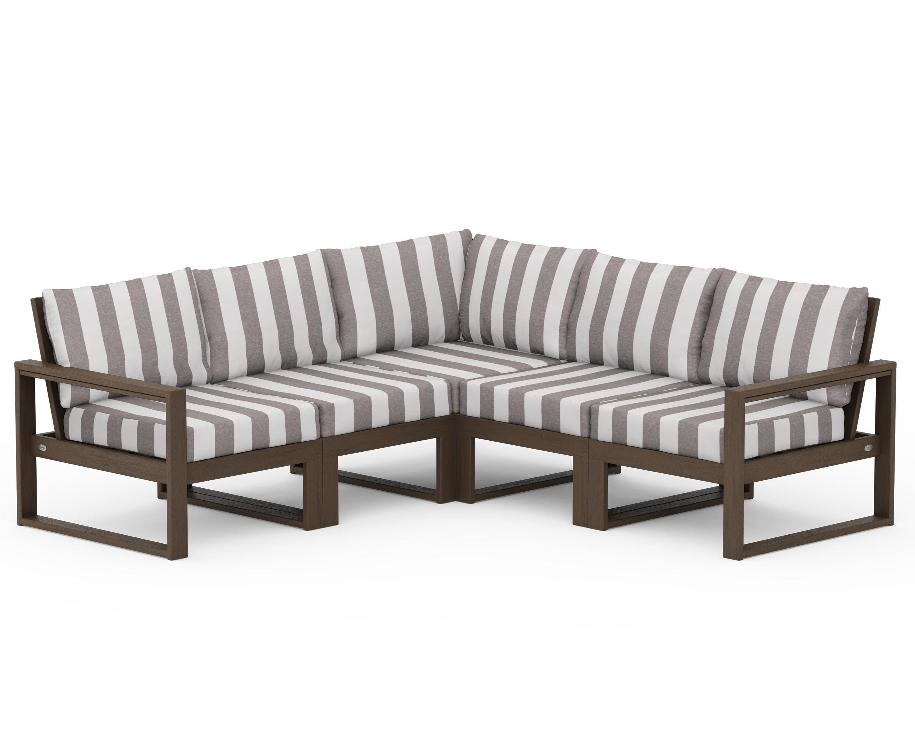 EDGE 5-Piece Modular Deep Seating Set in Kona / Cabana Stripe Grey Mist