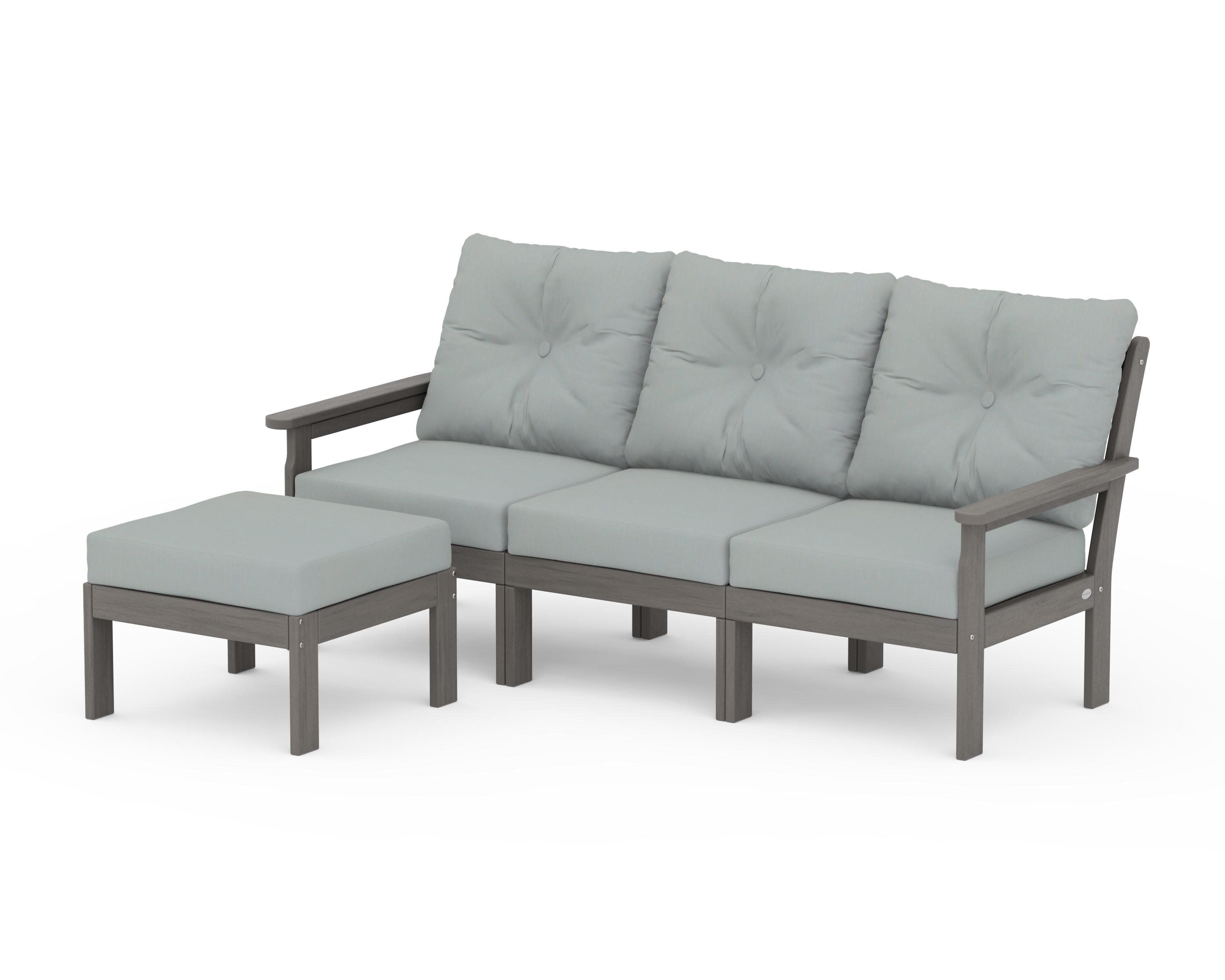 Vineyard 4-Piece Sectional with Ottoman in Driftwood / Spa
