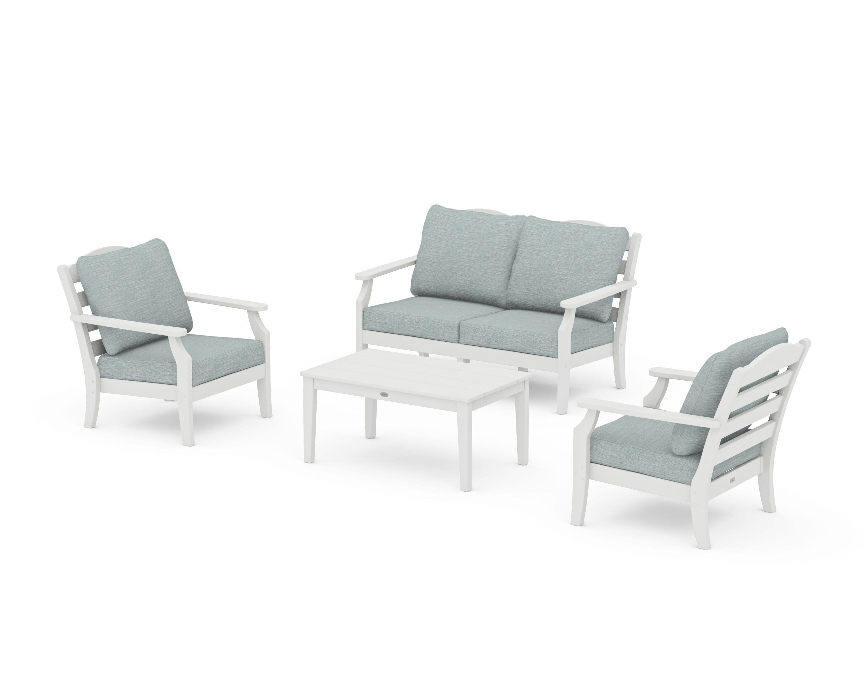 Savannah 4-Piece Deep Seating Set with Loveseat in Vintage White / Soothe Mist