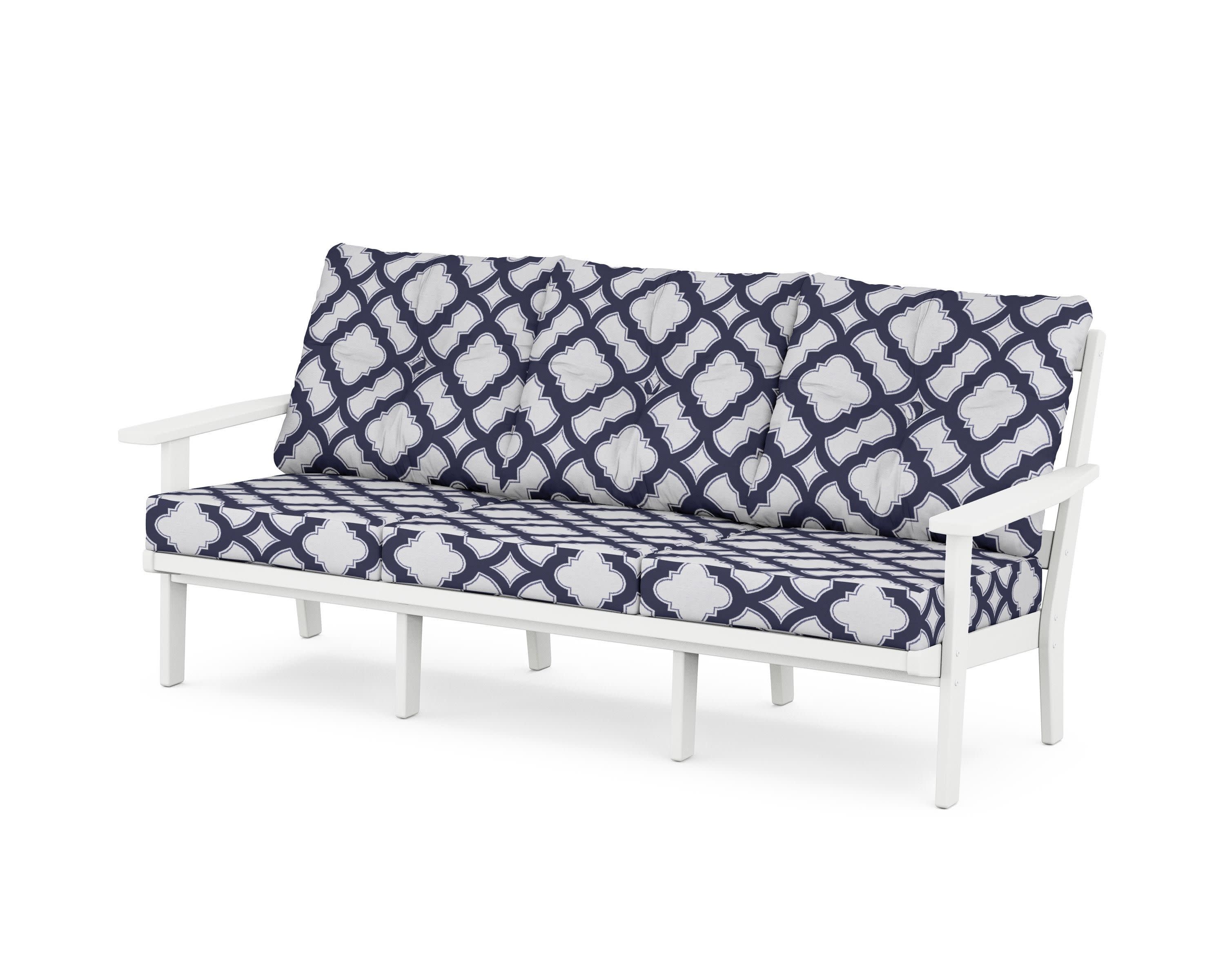 Oxford Deep Seating Sofa in White / Trellis Navy