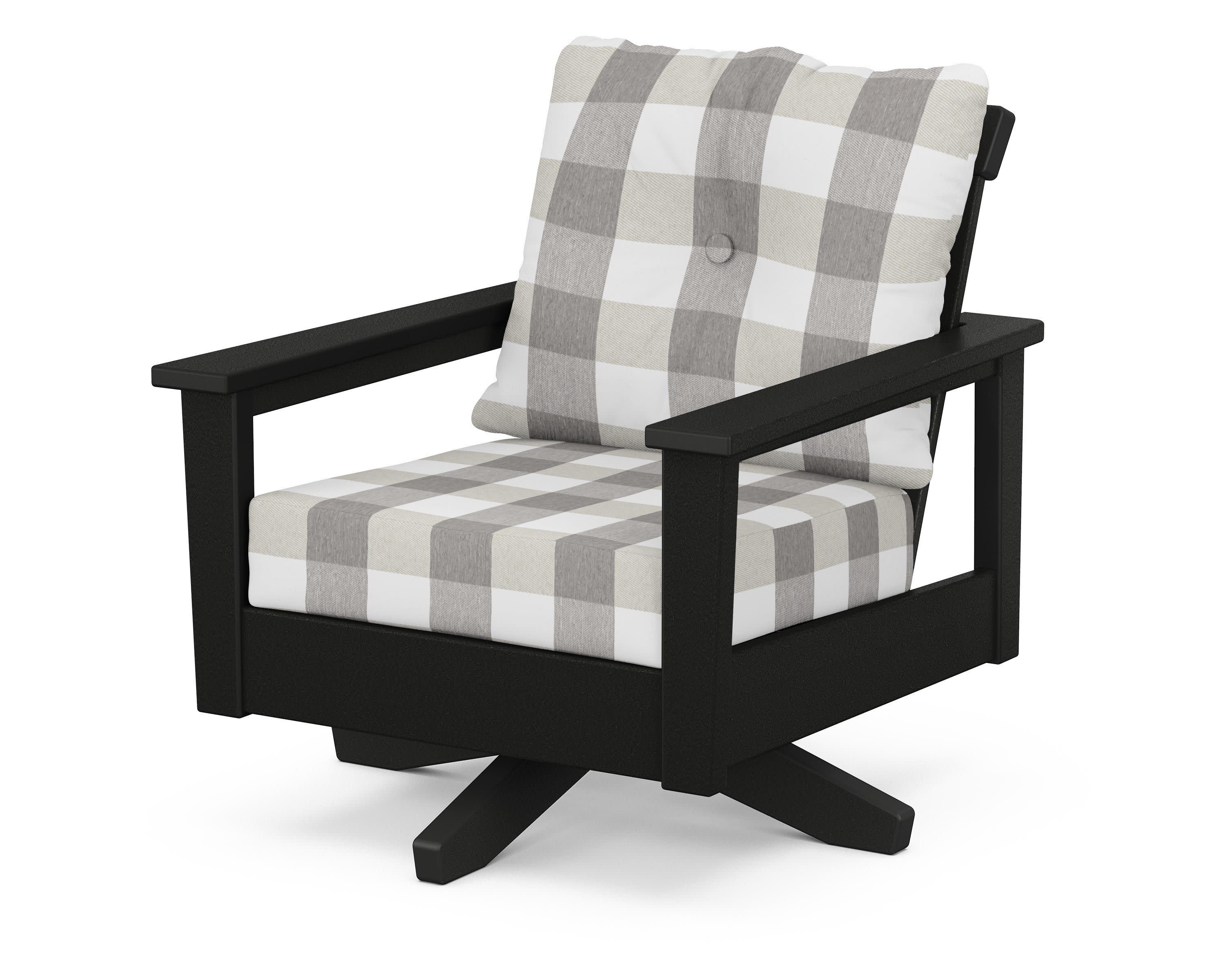 Prescott Deep Seating Swivel Chair in Black / Buffalo Plaid Grey Mist