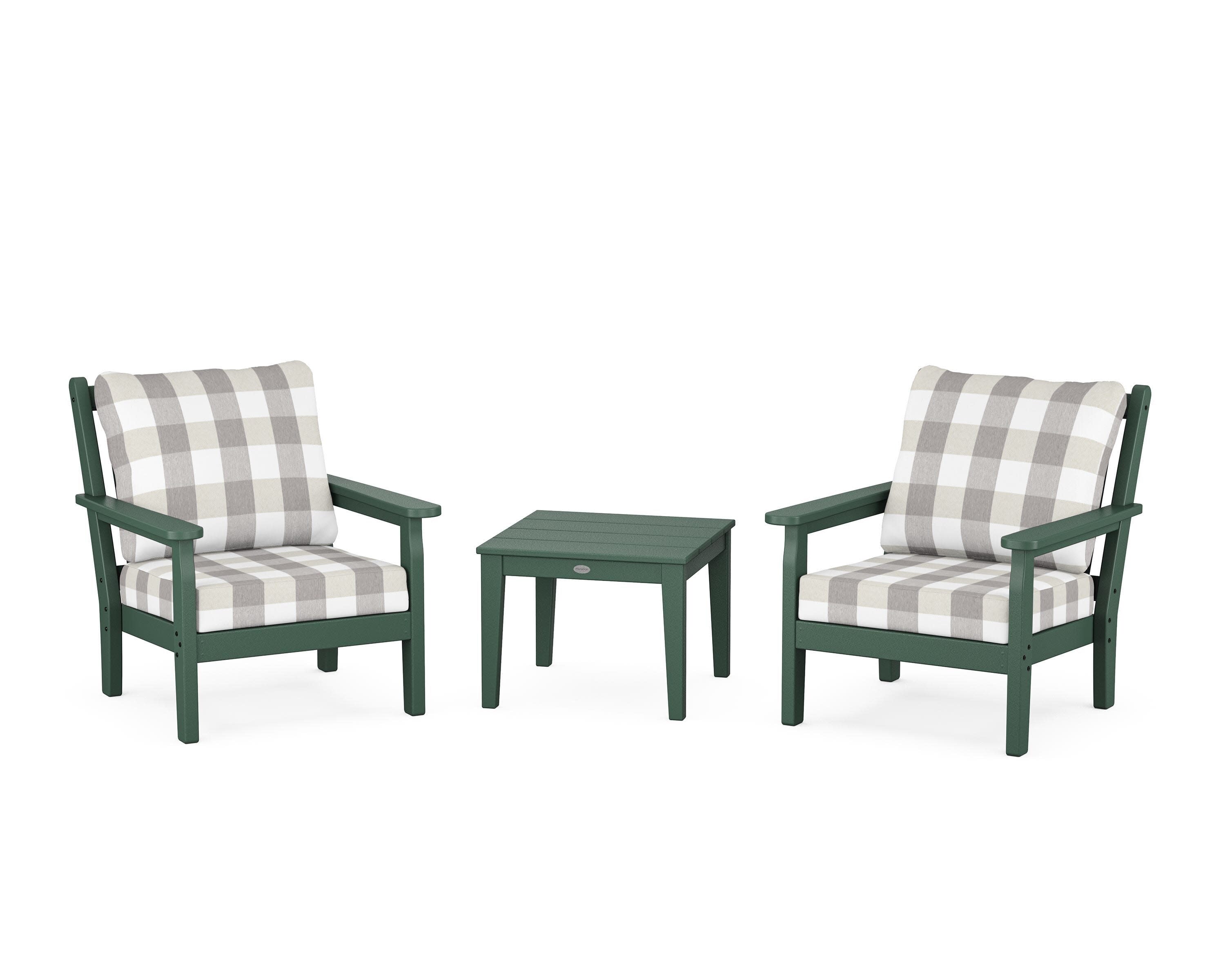 Chippendale 3-Piece Deep Seating Set in Green / Buffalo Plaid Grey Mist