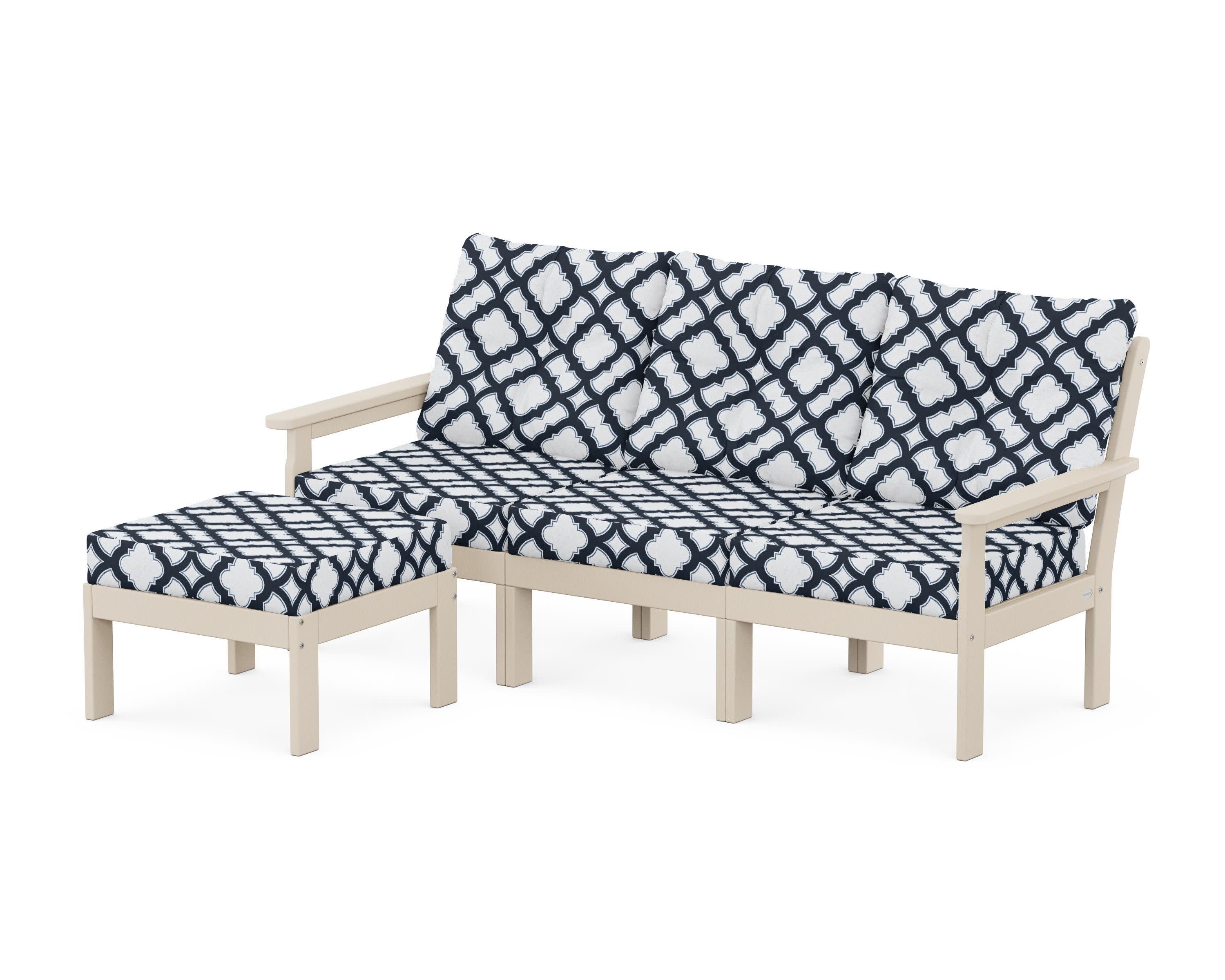 Vineyard 4-Piece Sectional with Ottoman in Sand / Trellis Marine Indigo