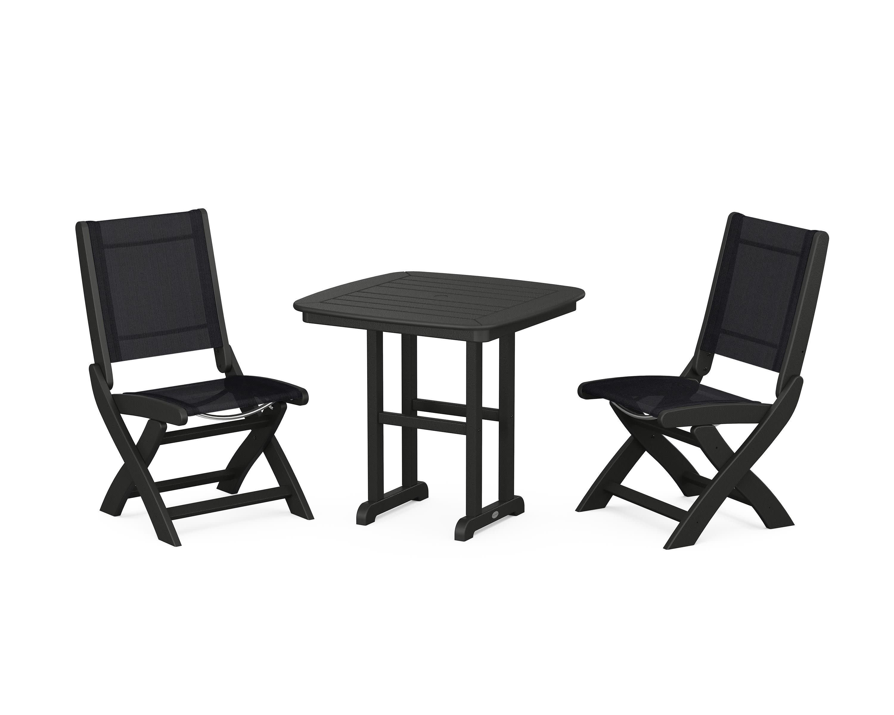 Coastal Folding Side Chair 3-Piece Dining Set in Black / Black Sling