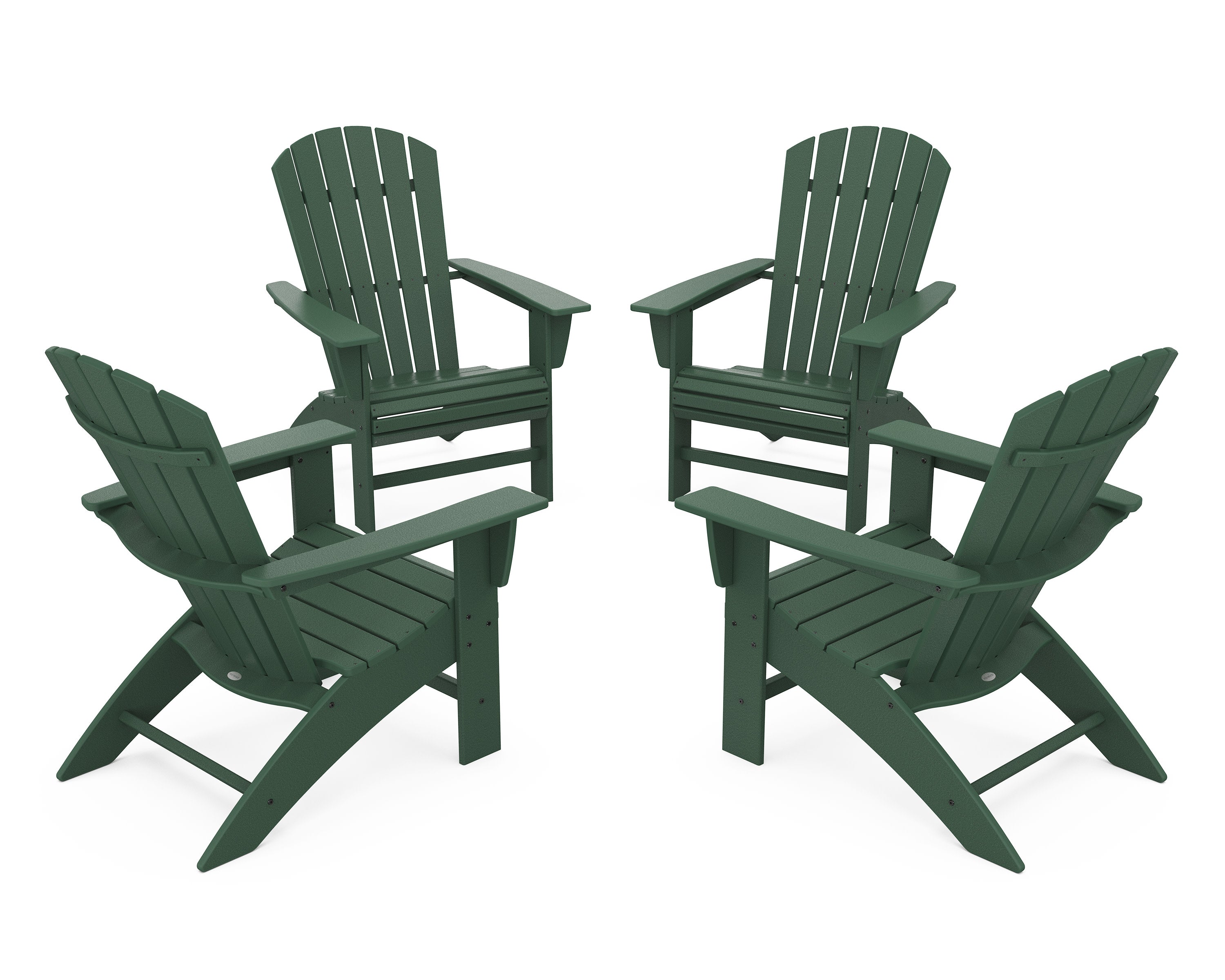 4-Piece Nautical Curveback Adirondack Chair Conversation Set in Green