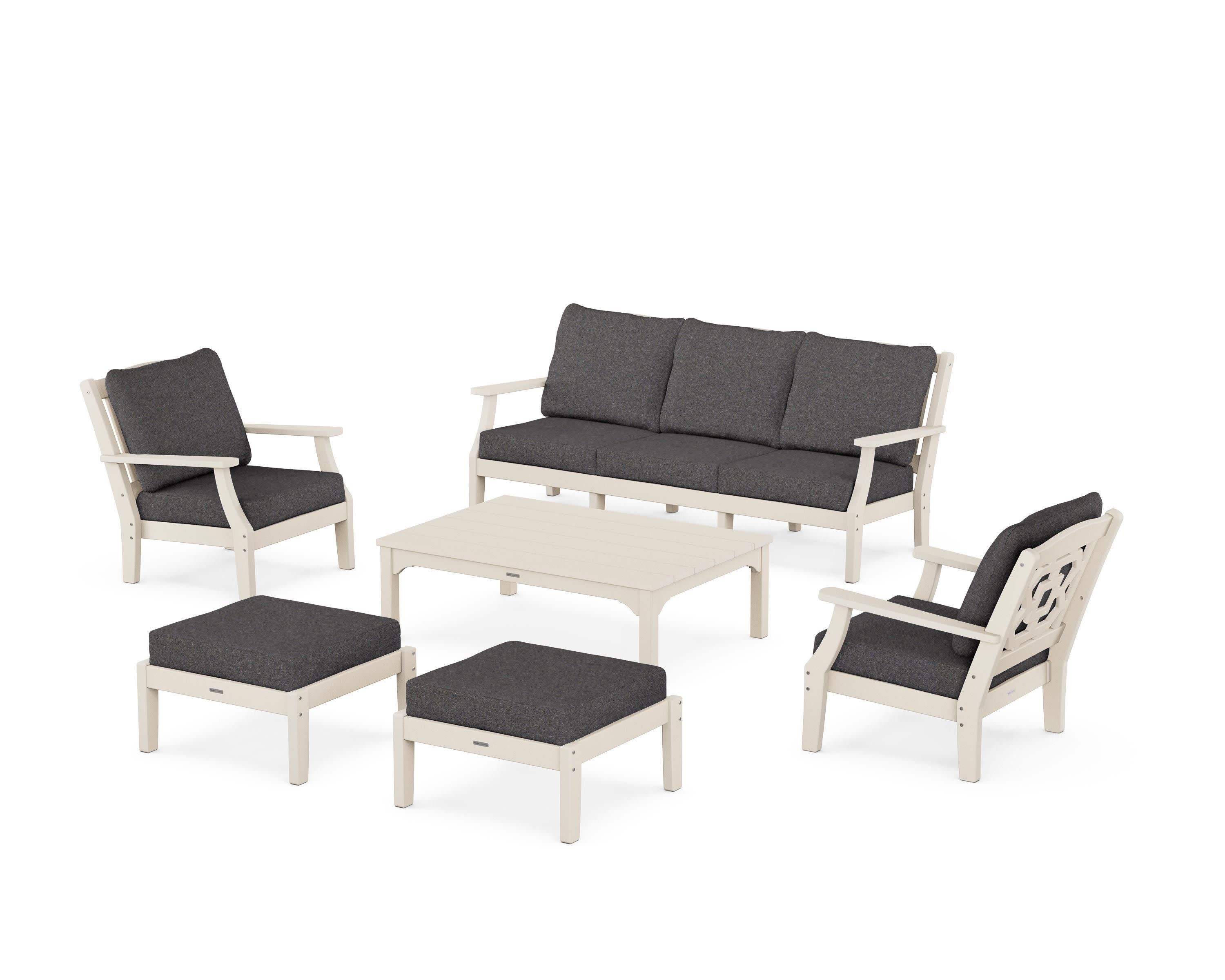Chinoiserie 6-Piece Lounge Sofa Set in Sand / Ash Charcoal