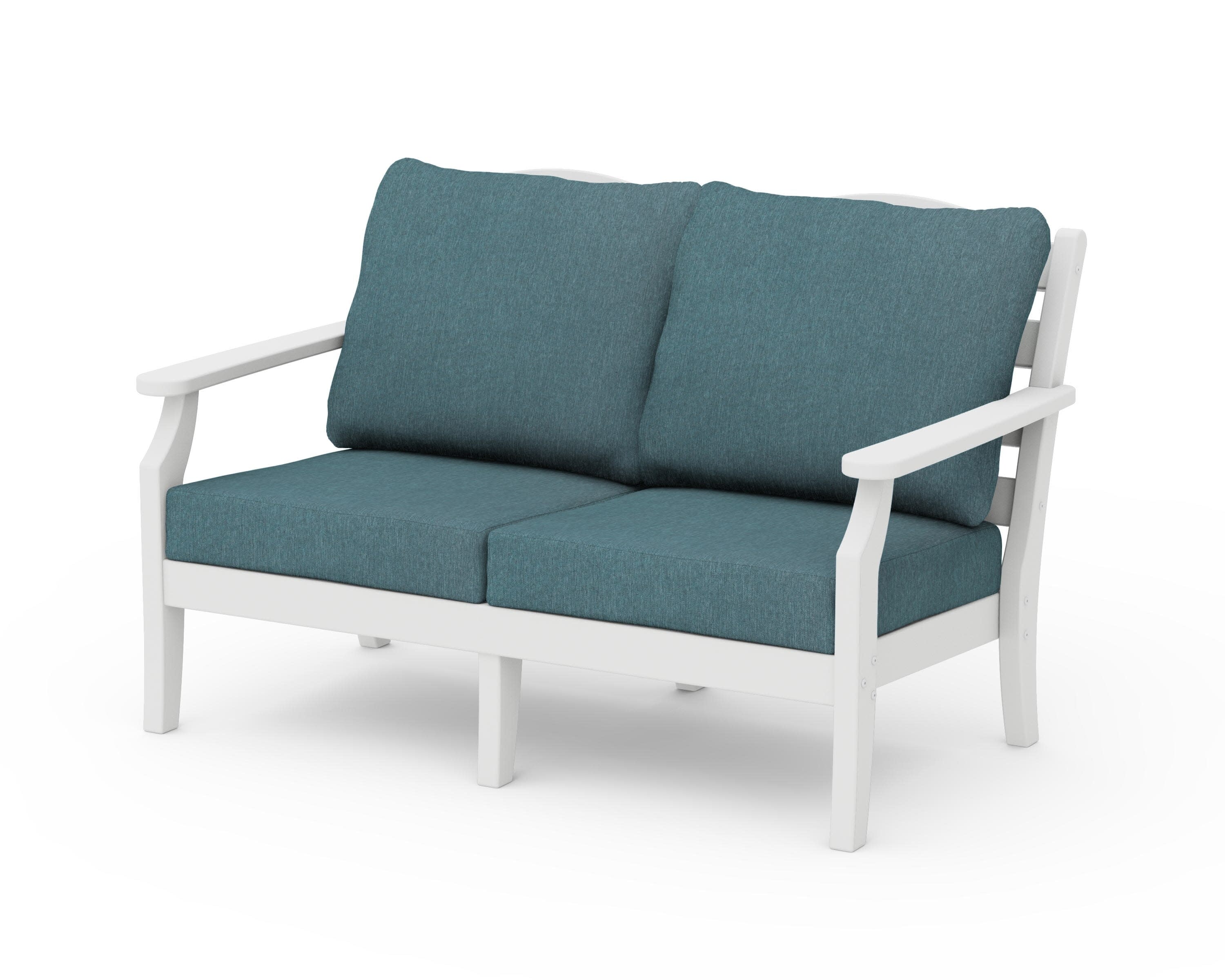 Savannah Deep Seating Loveseat in White / Ocean Teal