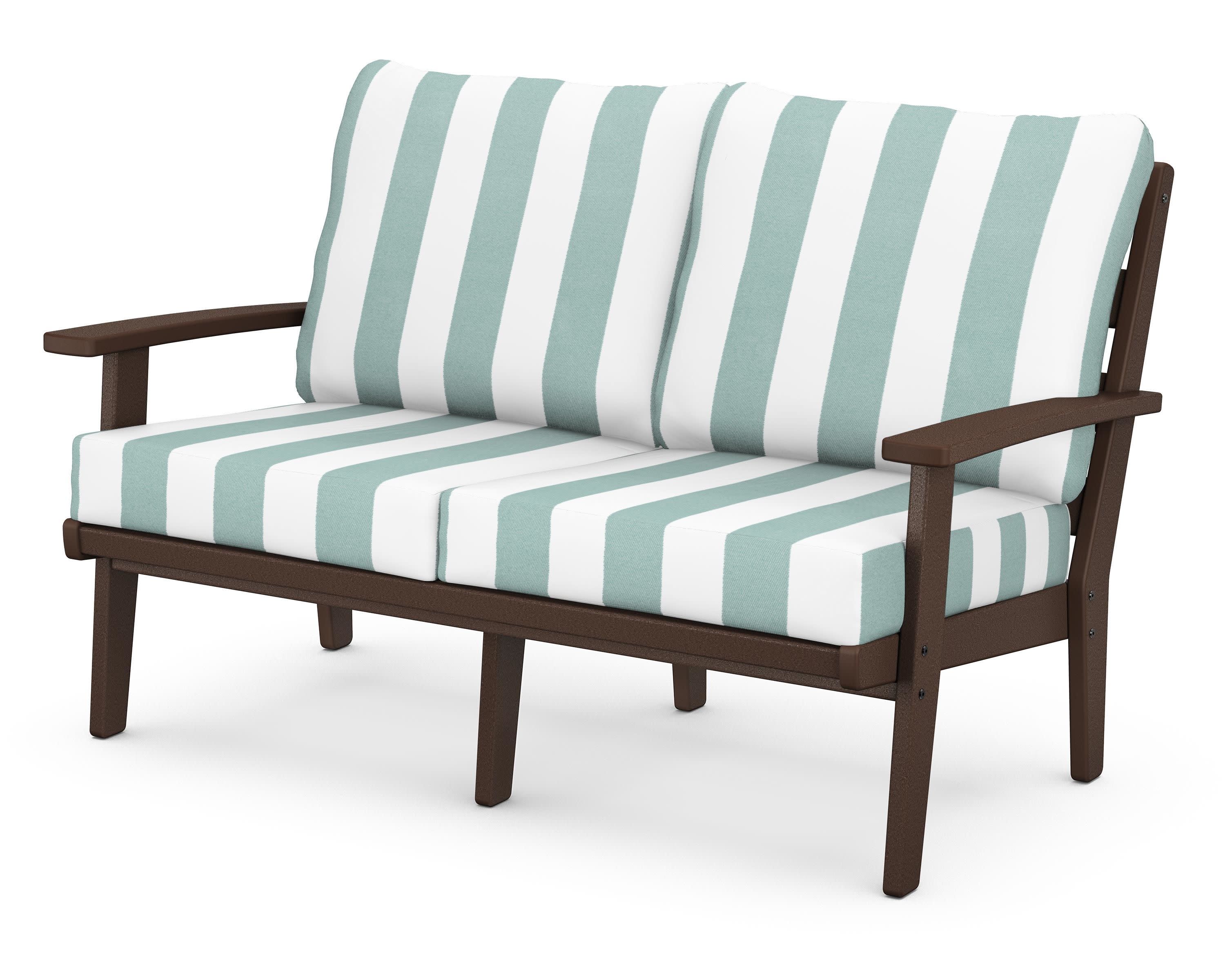 Grant Park Deep Seating Loveseat in Mahogany / Cabana Stripe Glacier Spa