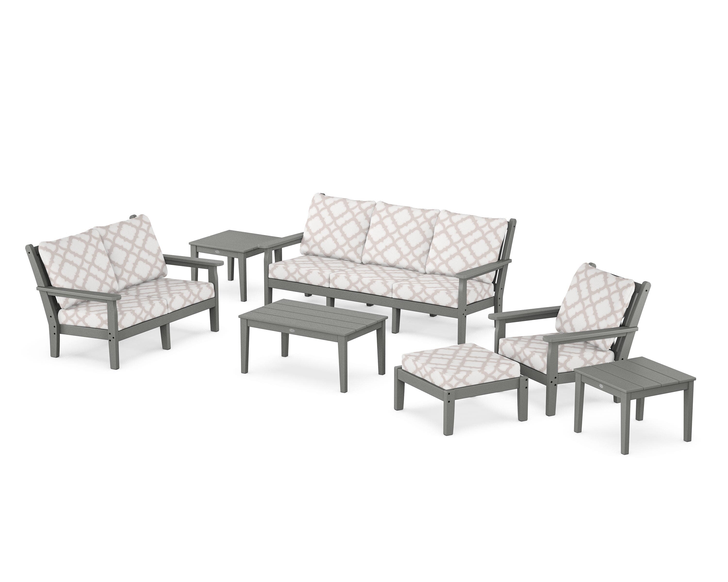 Chippendale 7-Piece Deep Seating Set in Slate Grey / Trellis Dune Burlap