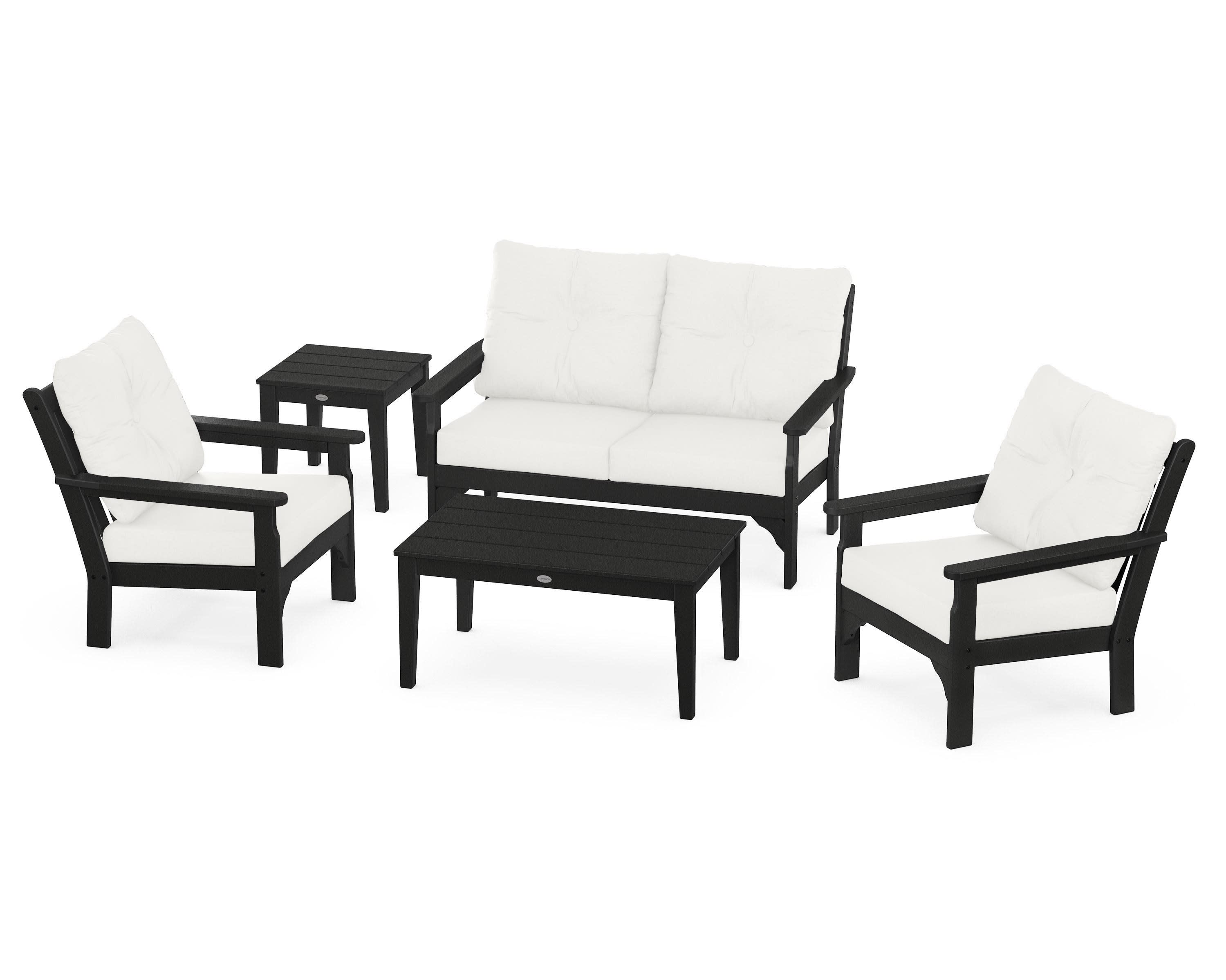 Vineyard 5-Piece Deep Seating Set in Black / Natural Linen