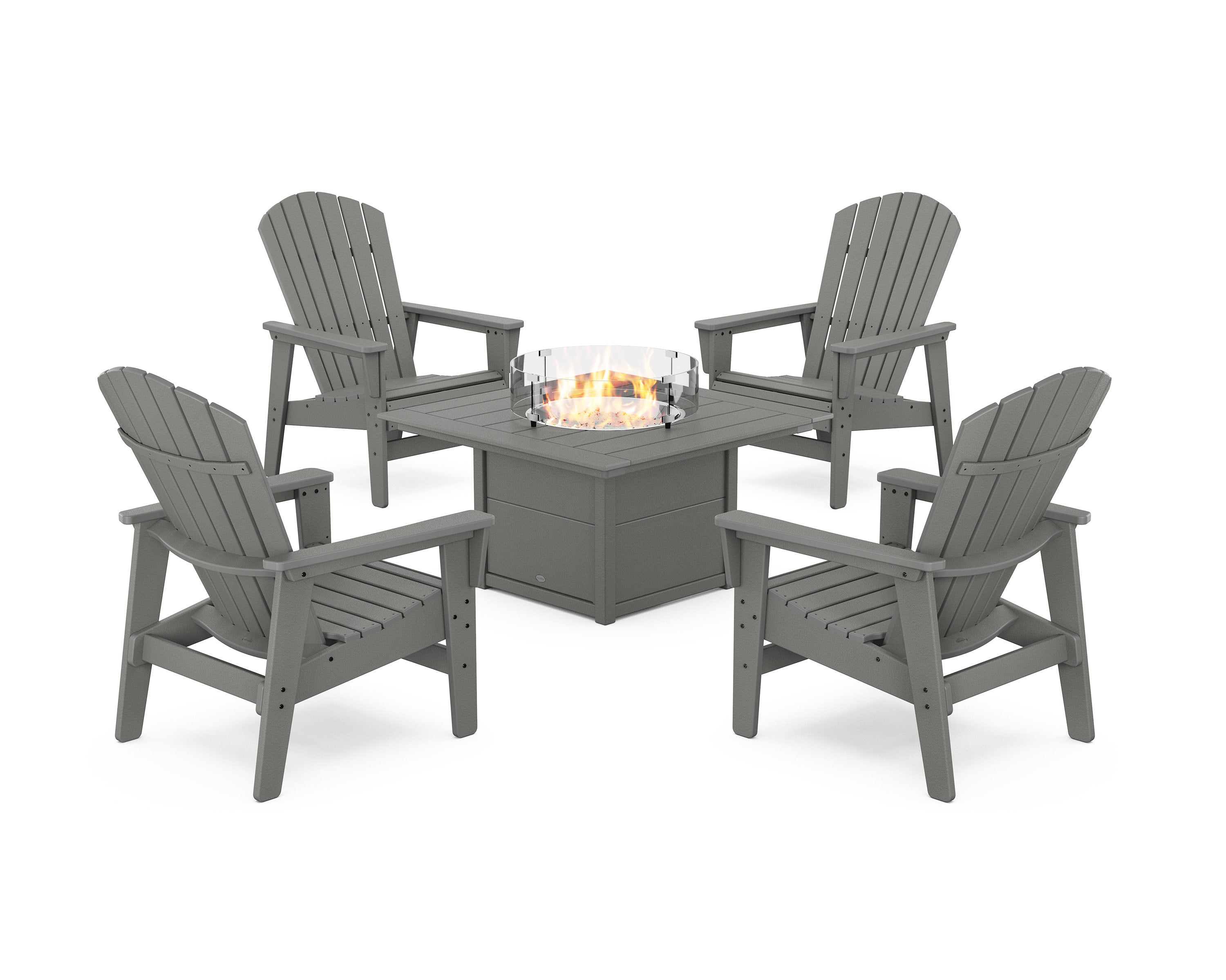 5-Piece Nautical Grand Upright Adirondack Conversation Set with Fire Pit Table in Slate Grey