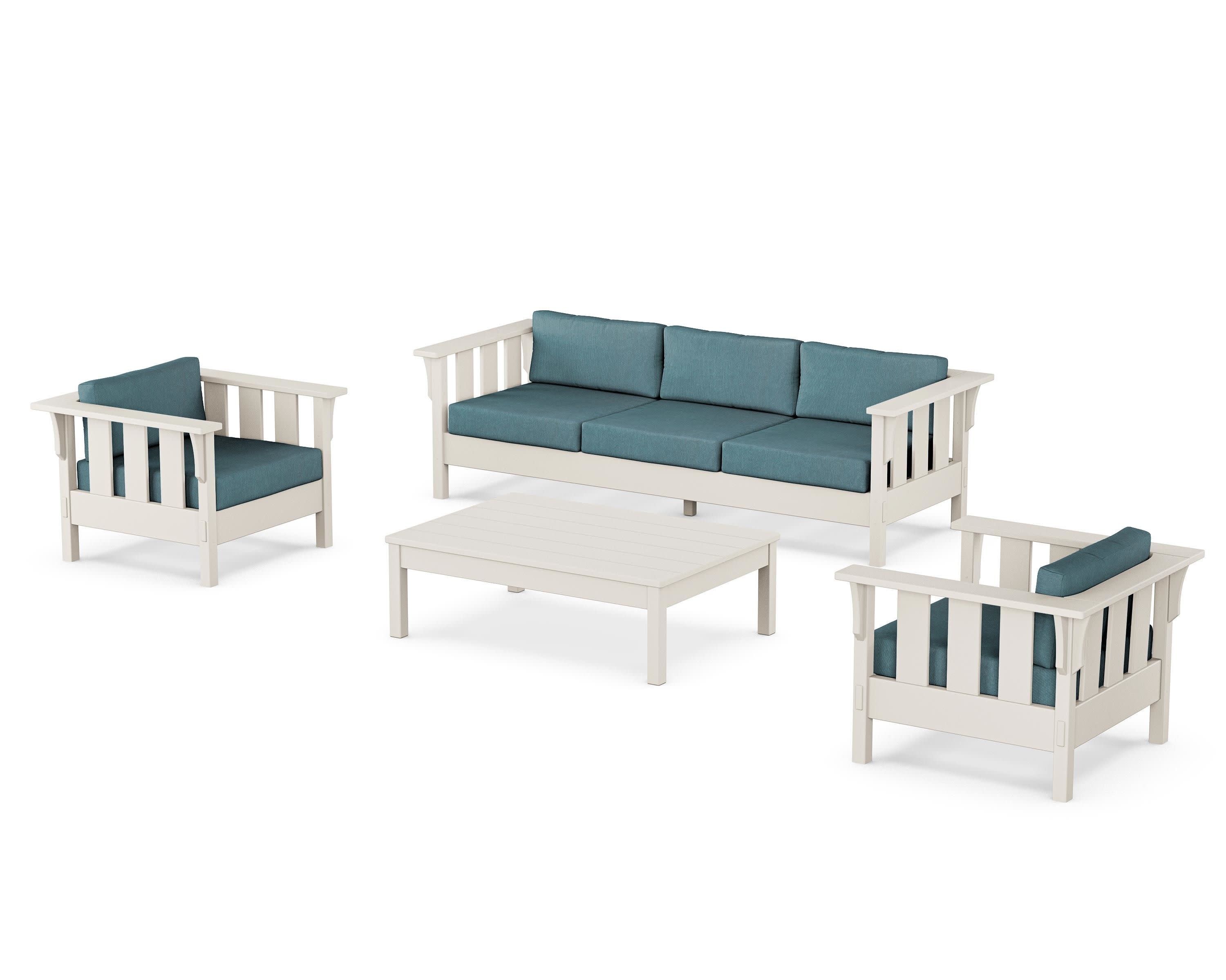 Acadia 4-Piece Deep Seating Set with Sofa in Sand / Ocean Teal