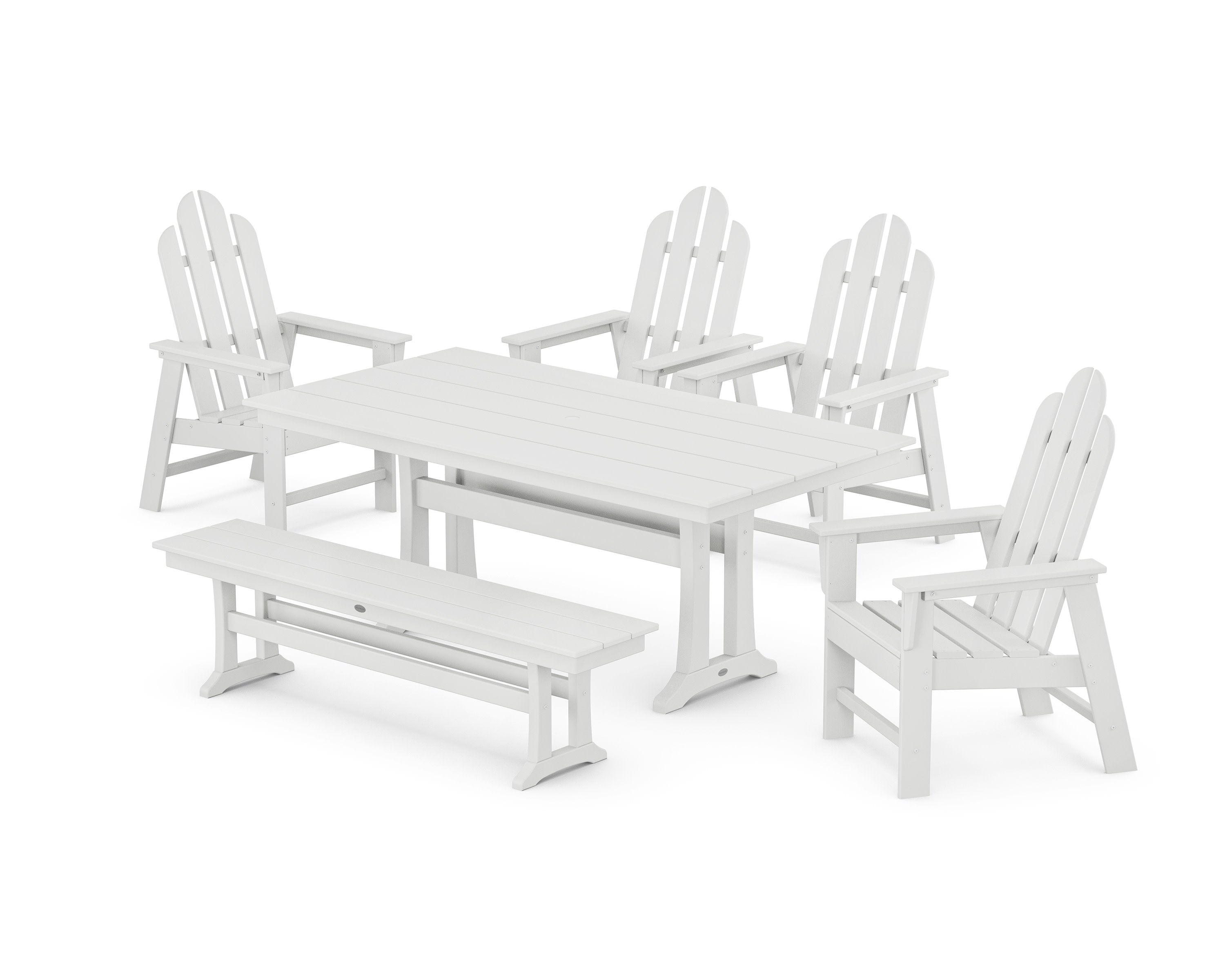 Long Island 6-Piece Farmhouse Dining Set with Trestle Legs and Bench in White