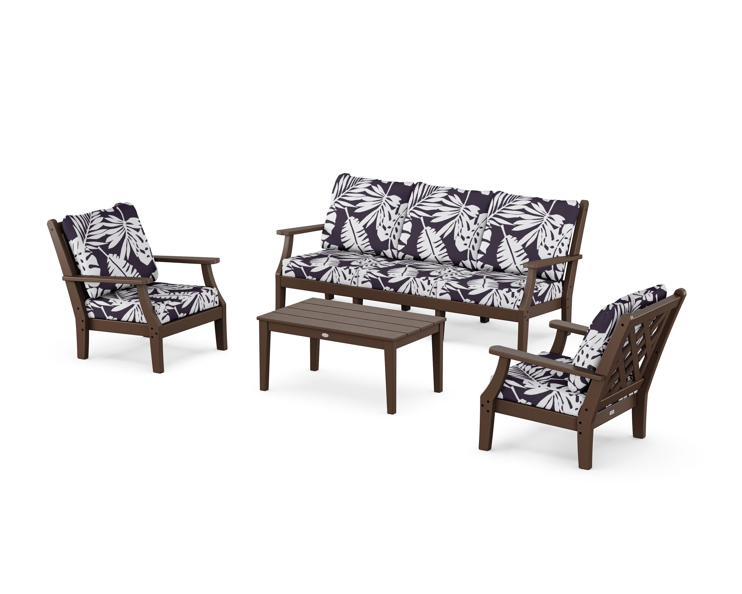 Wovendale 4-Piece Deep Seating Set with Sofa in Mahogany / Leaf Navy