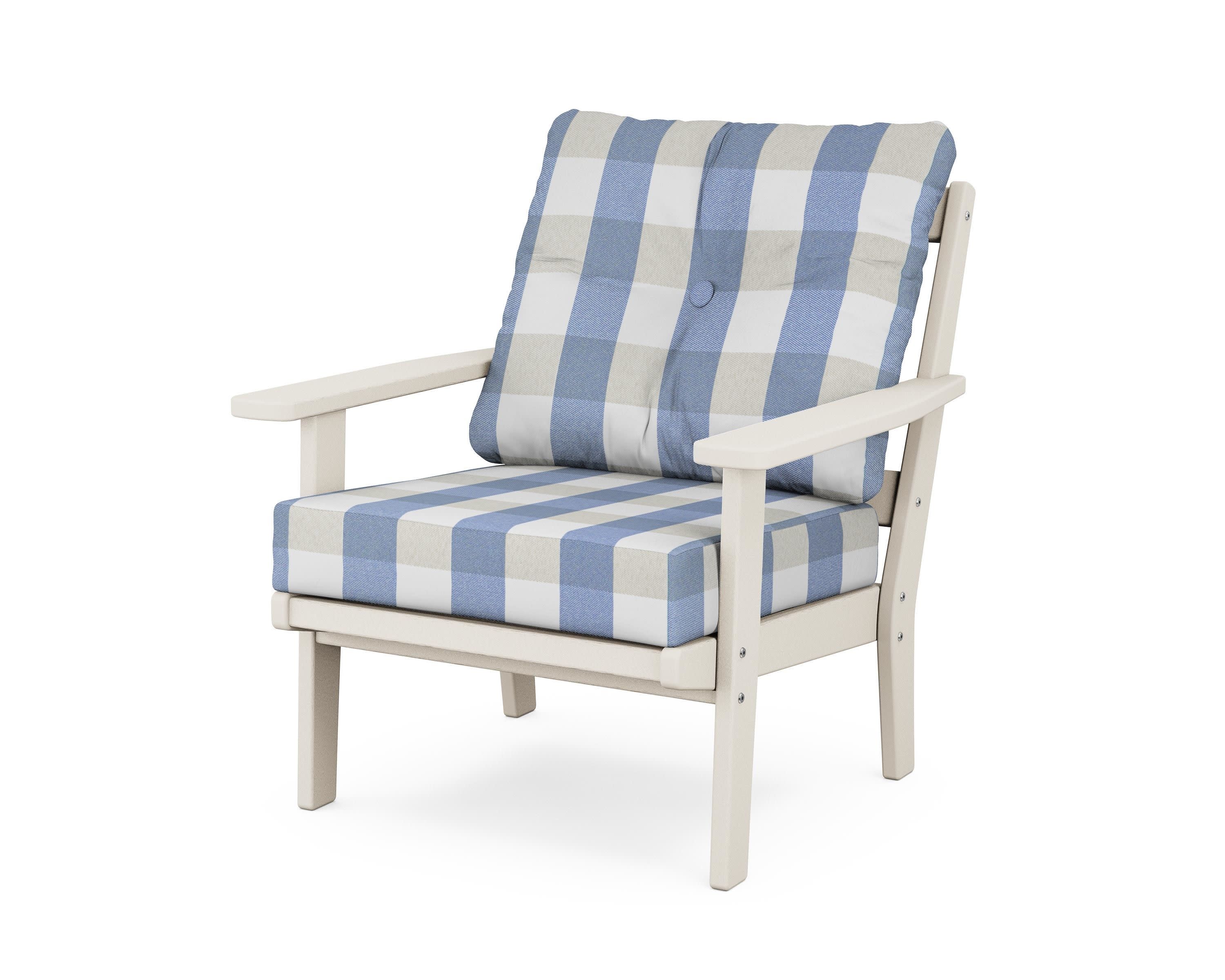 Oxford Deep Seating Chair in Sand / Buffalo Plaid Sky Blue