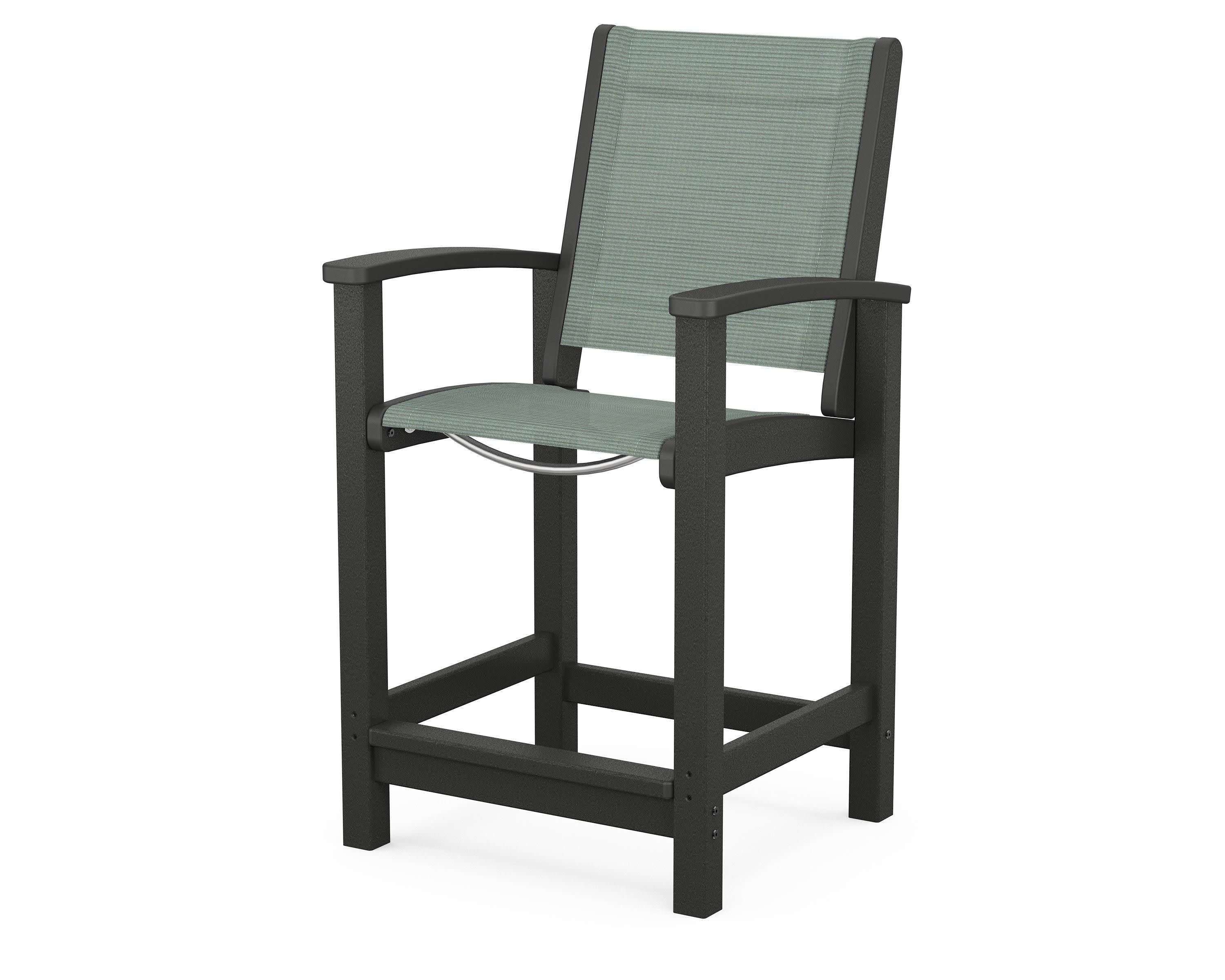 Coastal Counter Chair in Black / Dupioni Sea Mist Sling