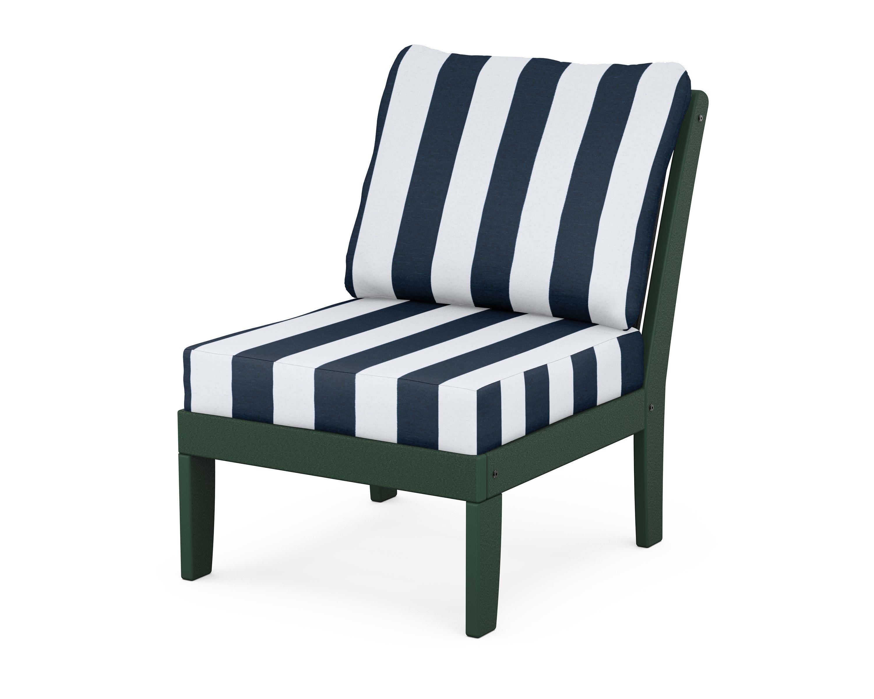 Braxton Modular Armless Chair in Green / Cabana Stripe Marine Indigo