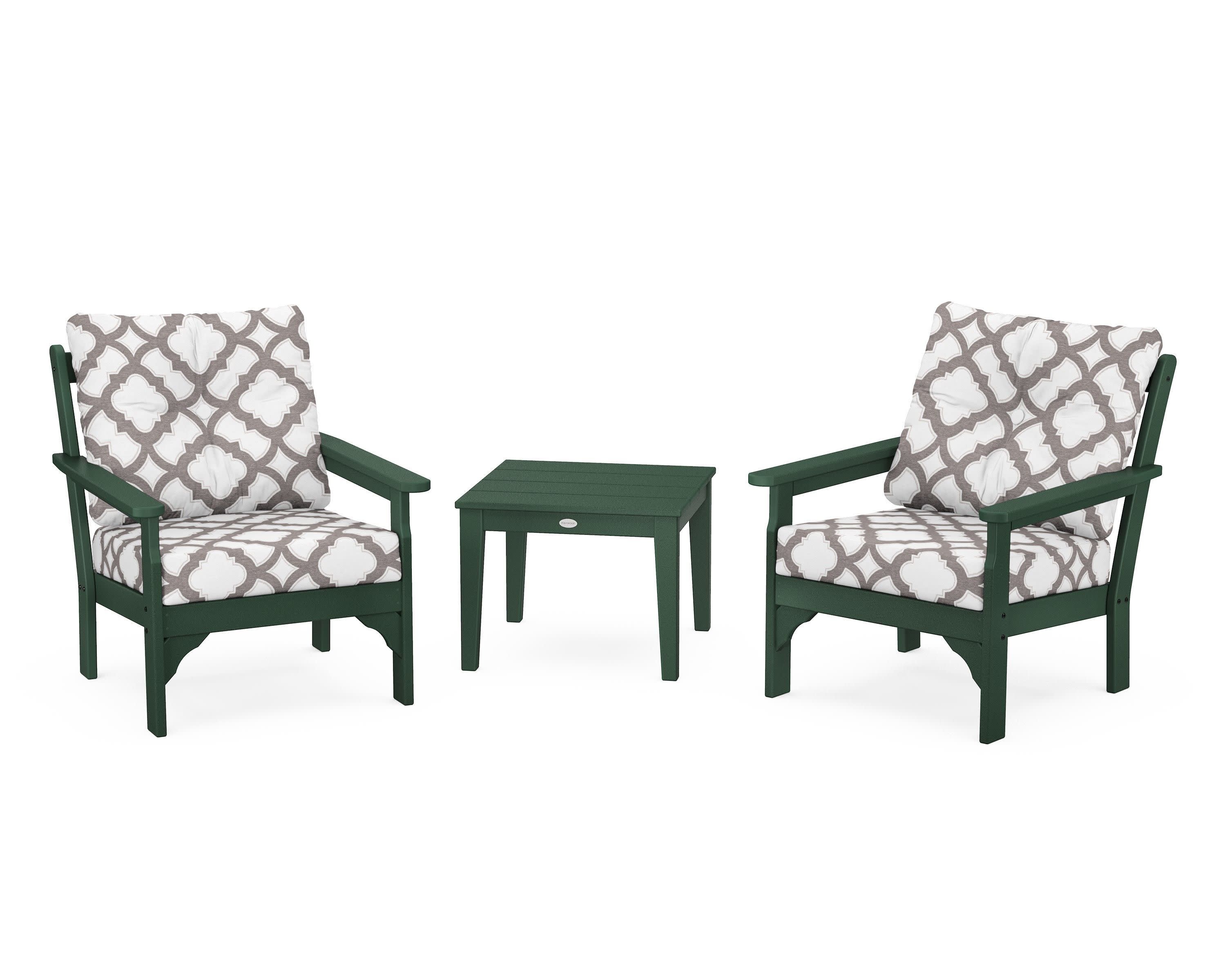 Vineyard 3-Piece Deep Seating Set in Green / Trellis Grey Mist