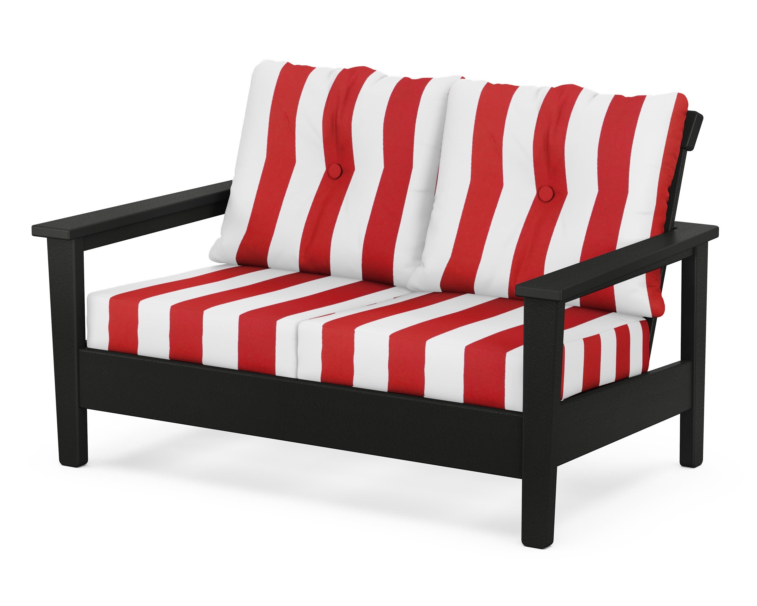 Prescott Deep Seating Loveseat in Black / Cabana Stripe Crimson
