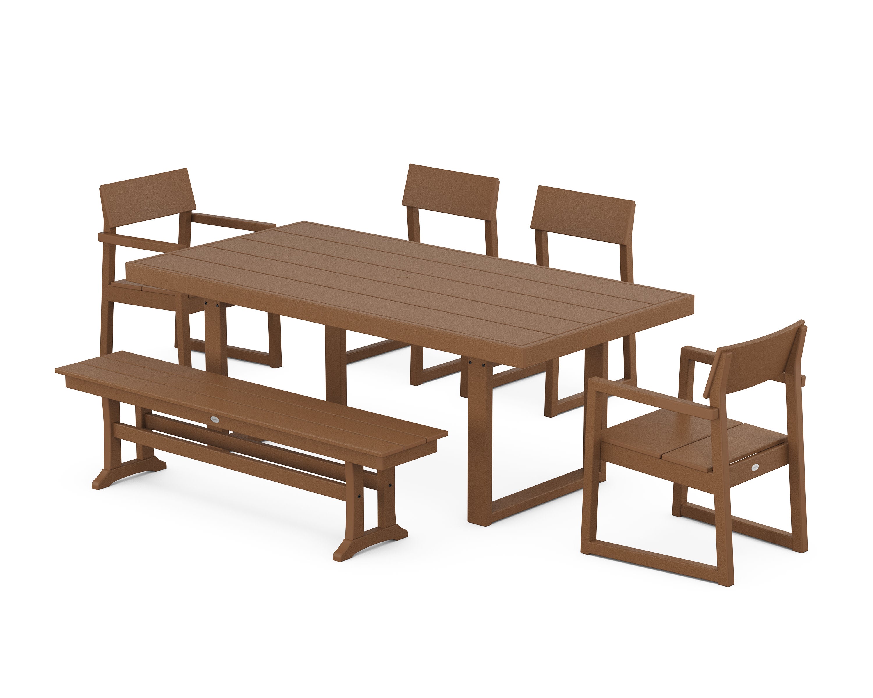 EDGE 6-Piece Dining Set with Bench in Teak