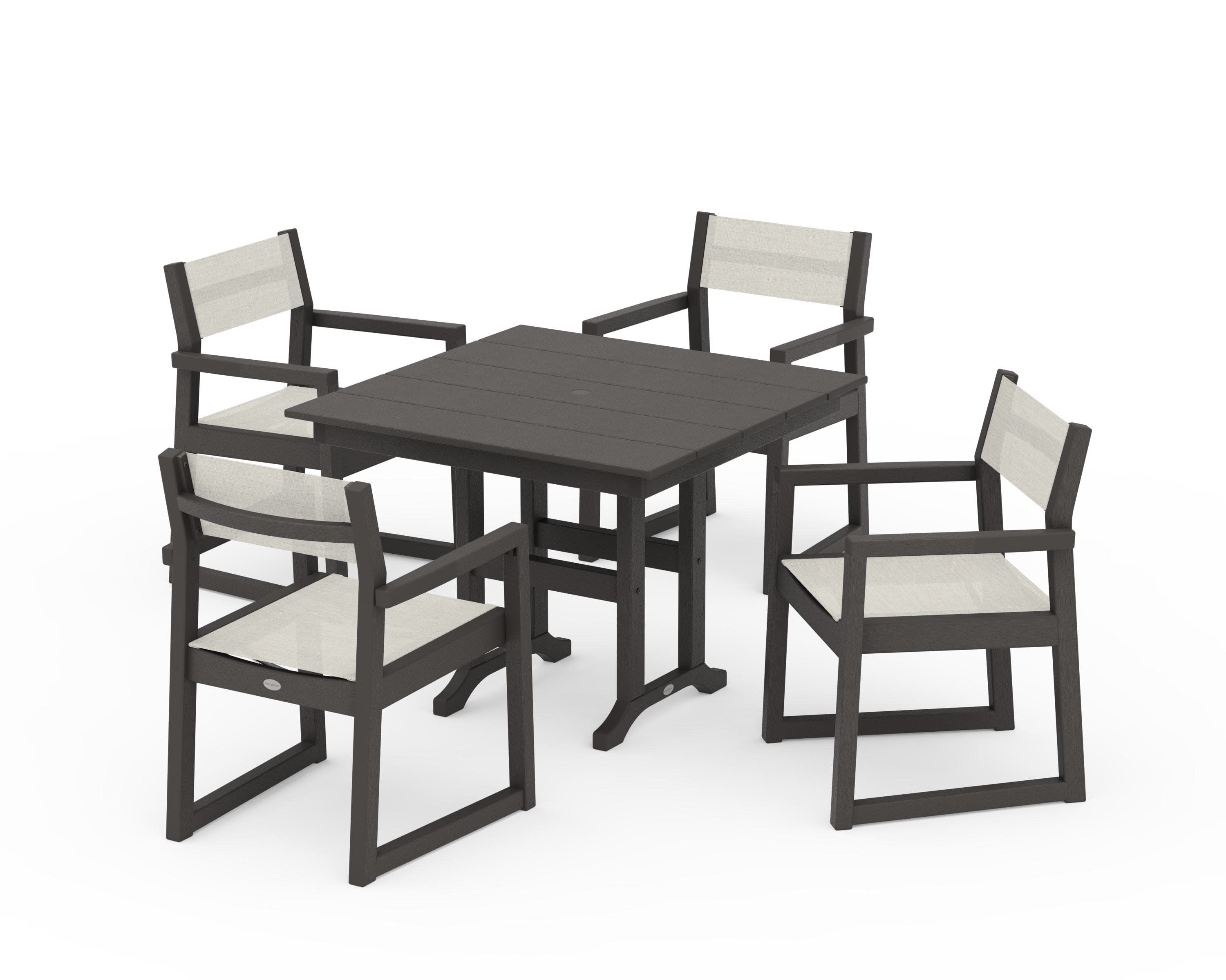 EDGE Sling Arm Chair 5-Piece Farmhouse Dining Set in Vintage Coffee / Parchment Sling