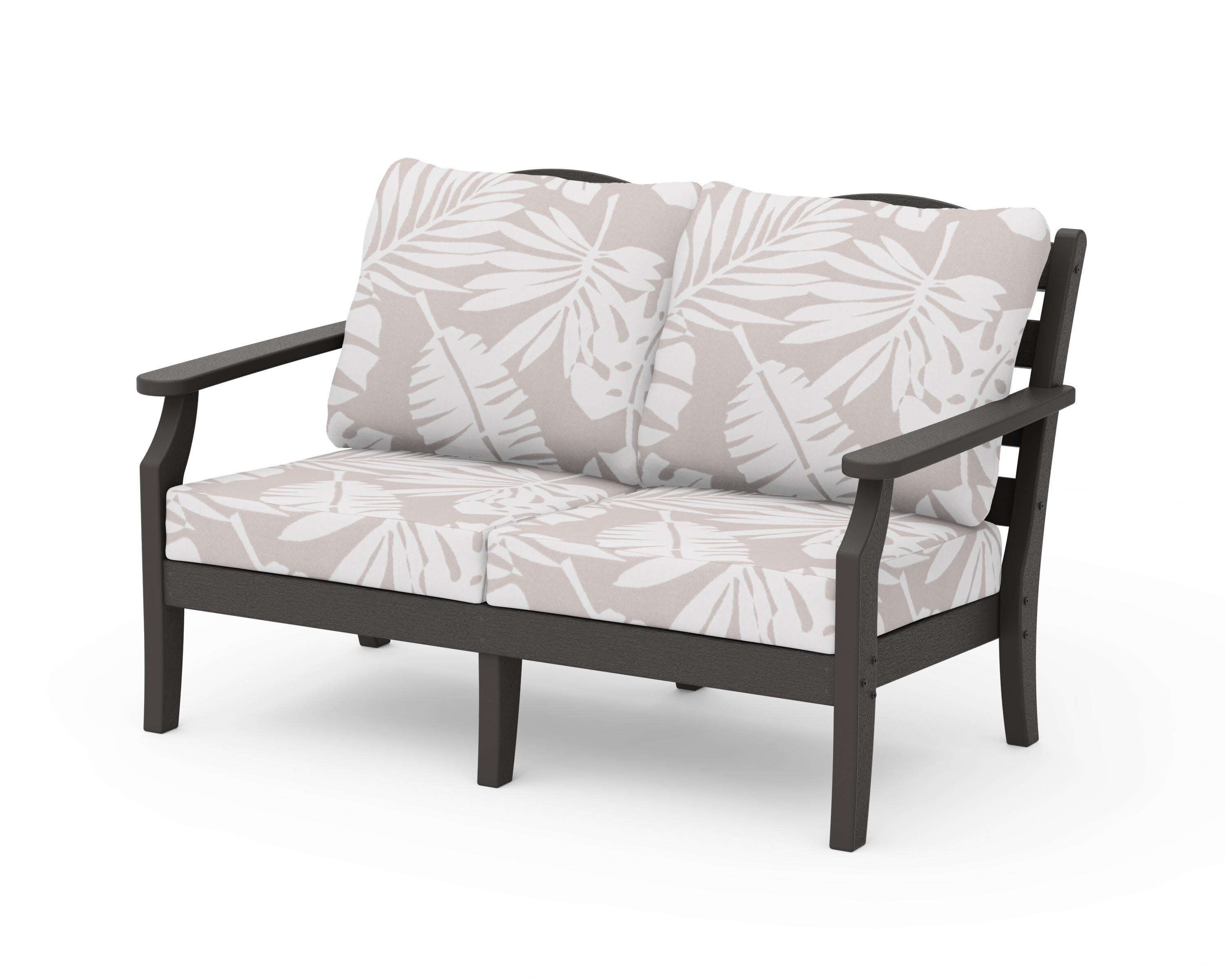 Savannah Deep Seating Loveseat in Vintage Coffee / Leaf Dune Burlap