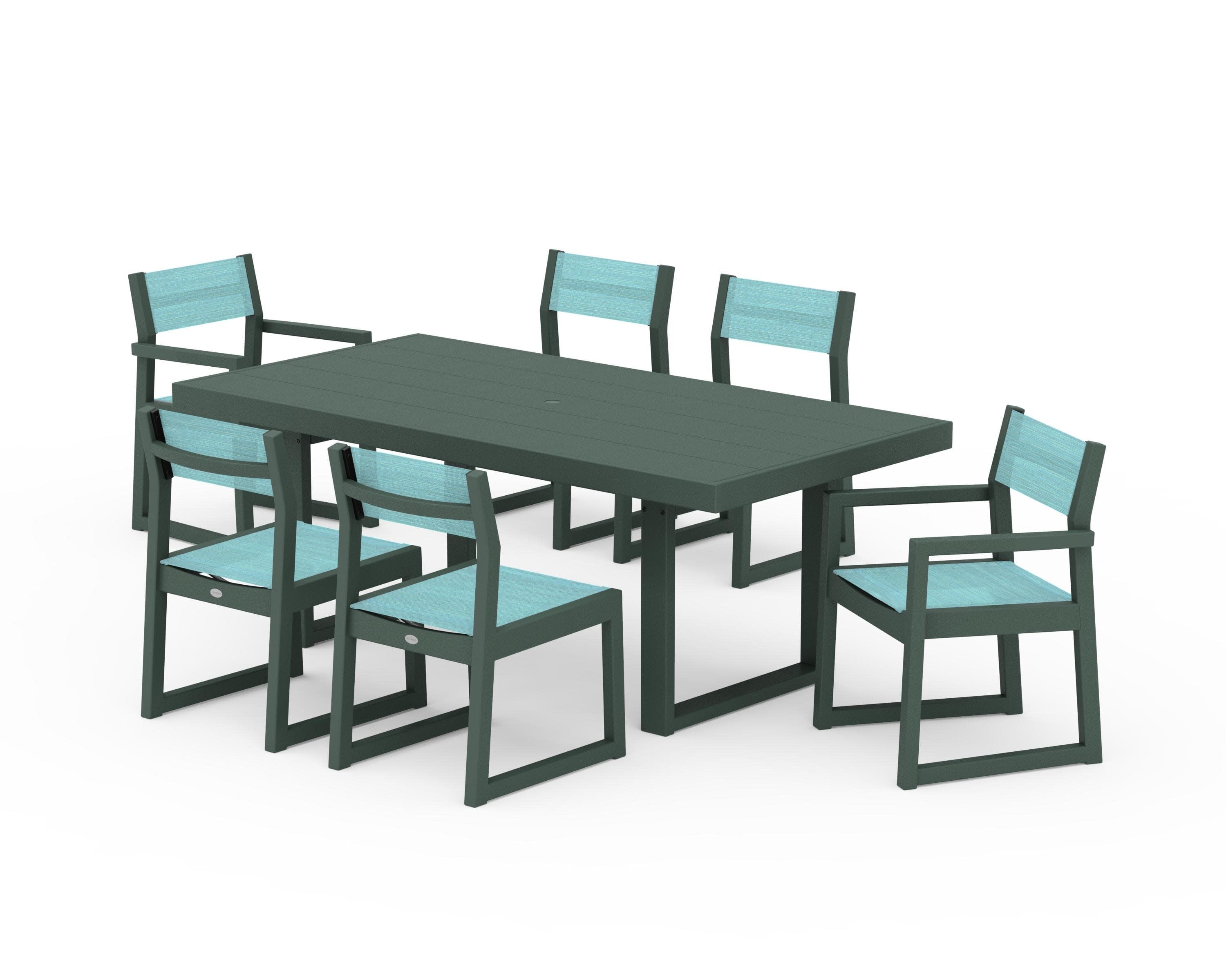 EDGE Sling 7-Piece Dining Set in Green / Dupioni Aquamarine Sling