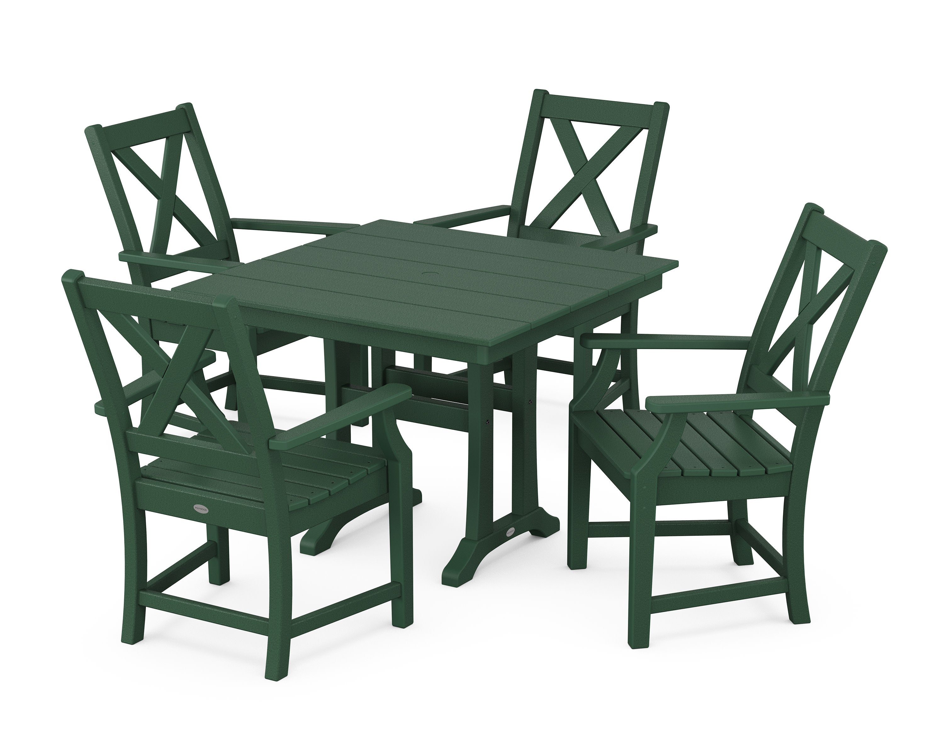 Braxton 5-Piece Farmhouse Dining Set With Trestle Legs in Green