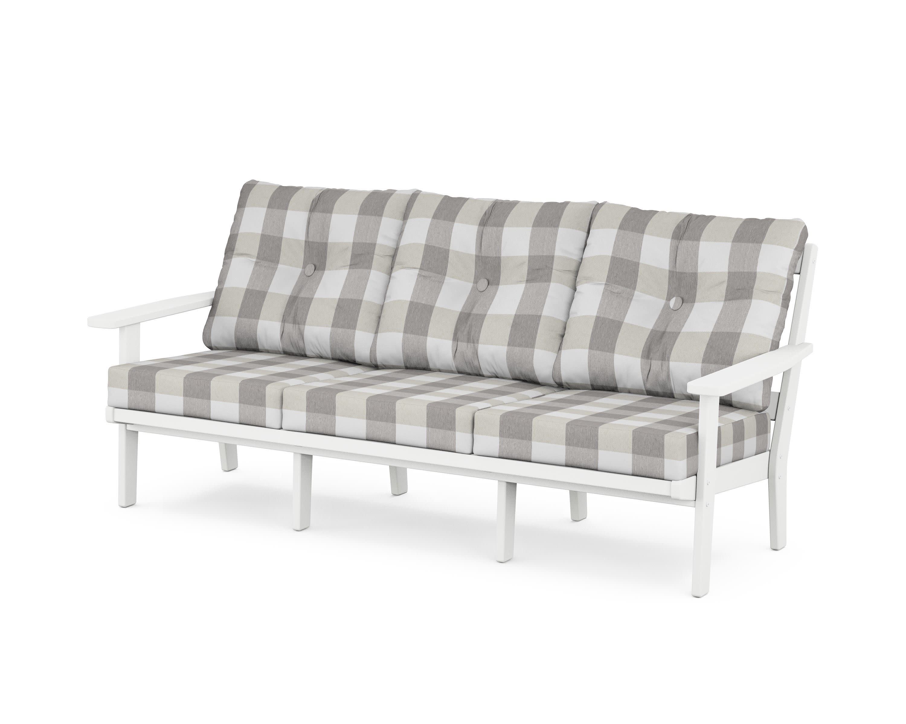 Oxford Deep Seating Sofa in White / Buffalo Plaid Grey Mist