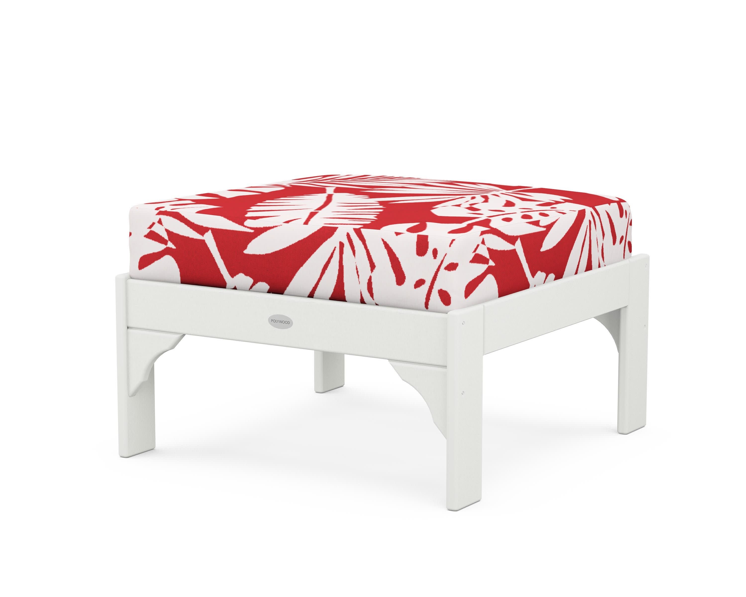 Vineyard Deep Seating Ottoman in Vintage White / Leaf Crimson