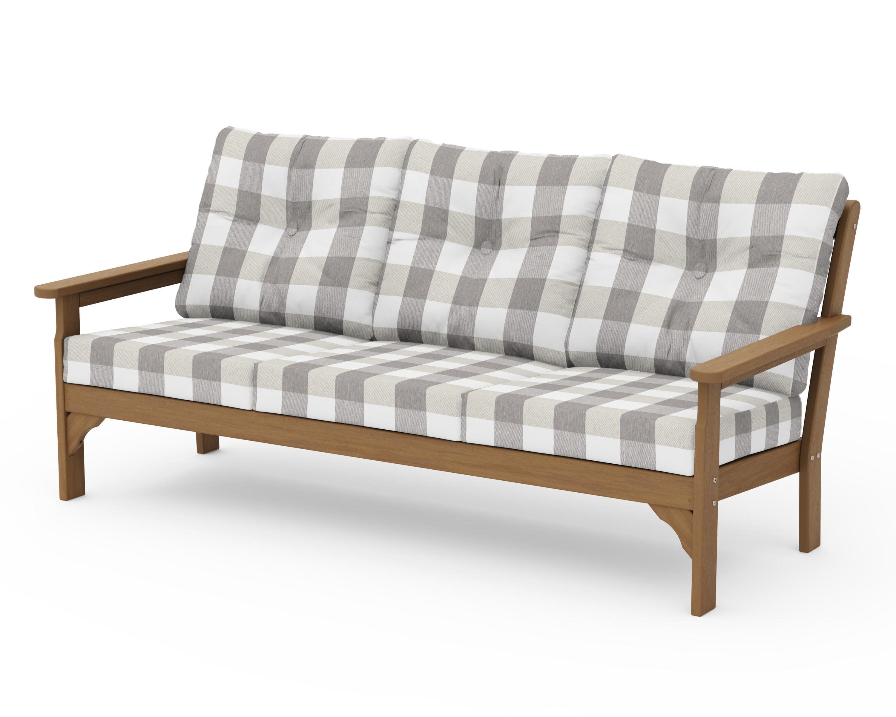Vineyard Deep Seating Sofa in Natural / Buffalo Plaid Grey Mist