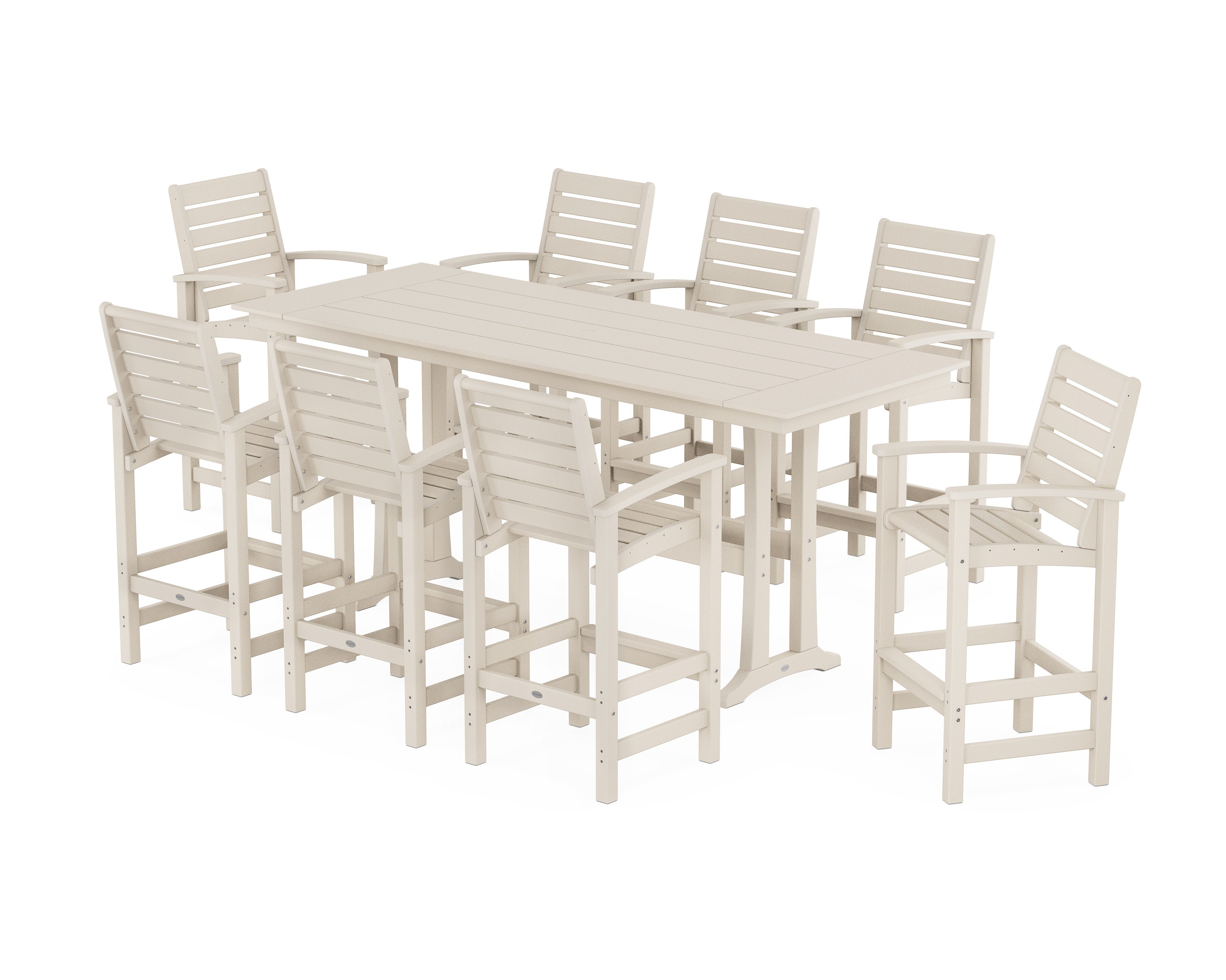 Signature 9-Piece Farmhouse Bar Set with Trestle Legs in Sand