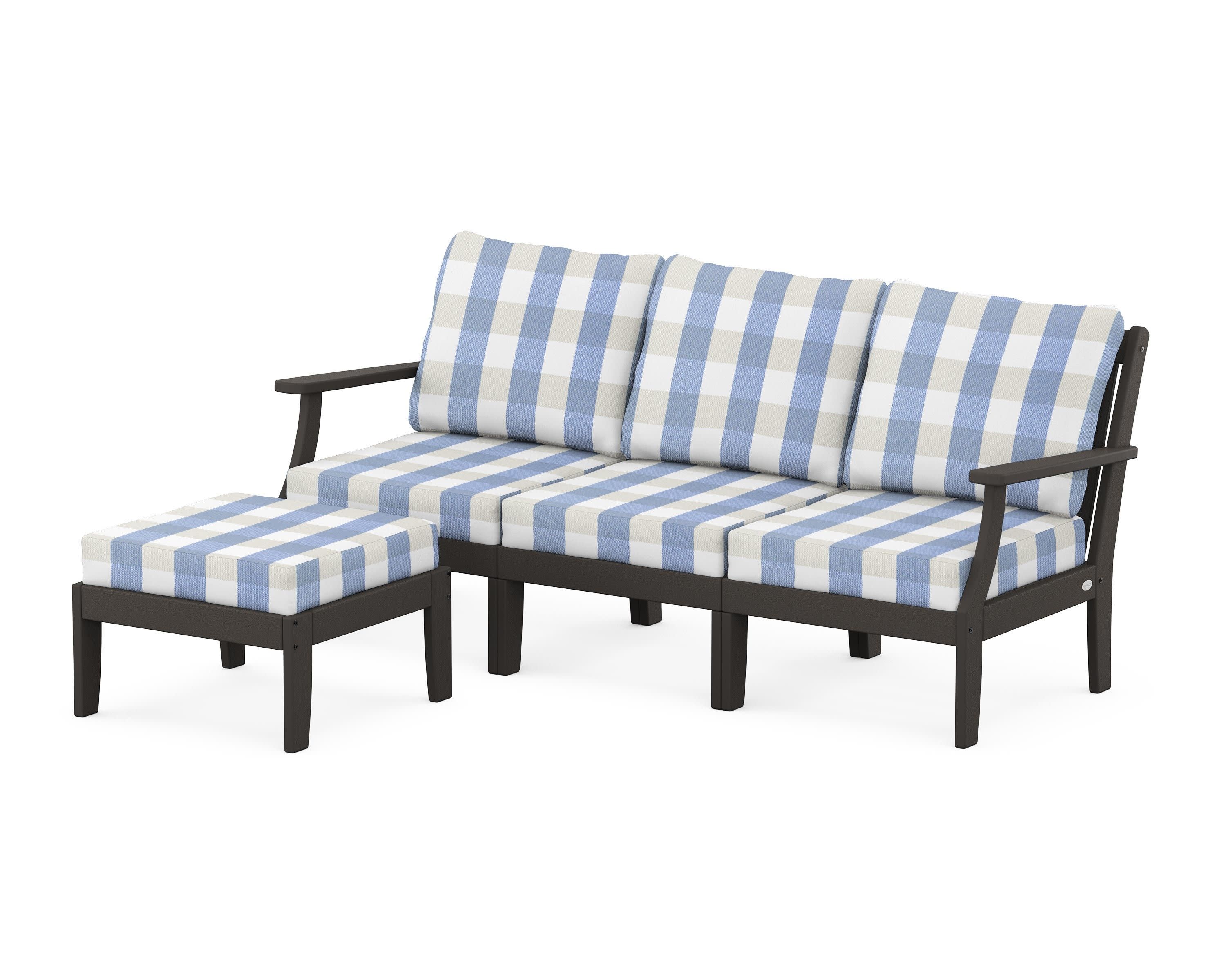 Braxton Modular 4-Piece Deep Seating Set with Ottoman in Vintage Coffee / Buffalo Plaid Sky Blue