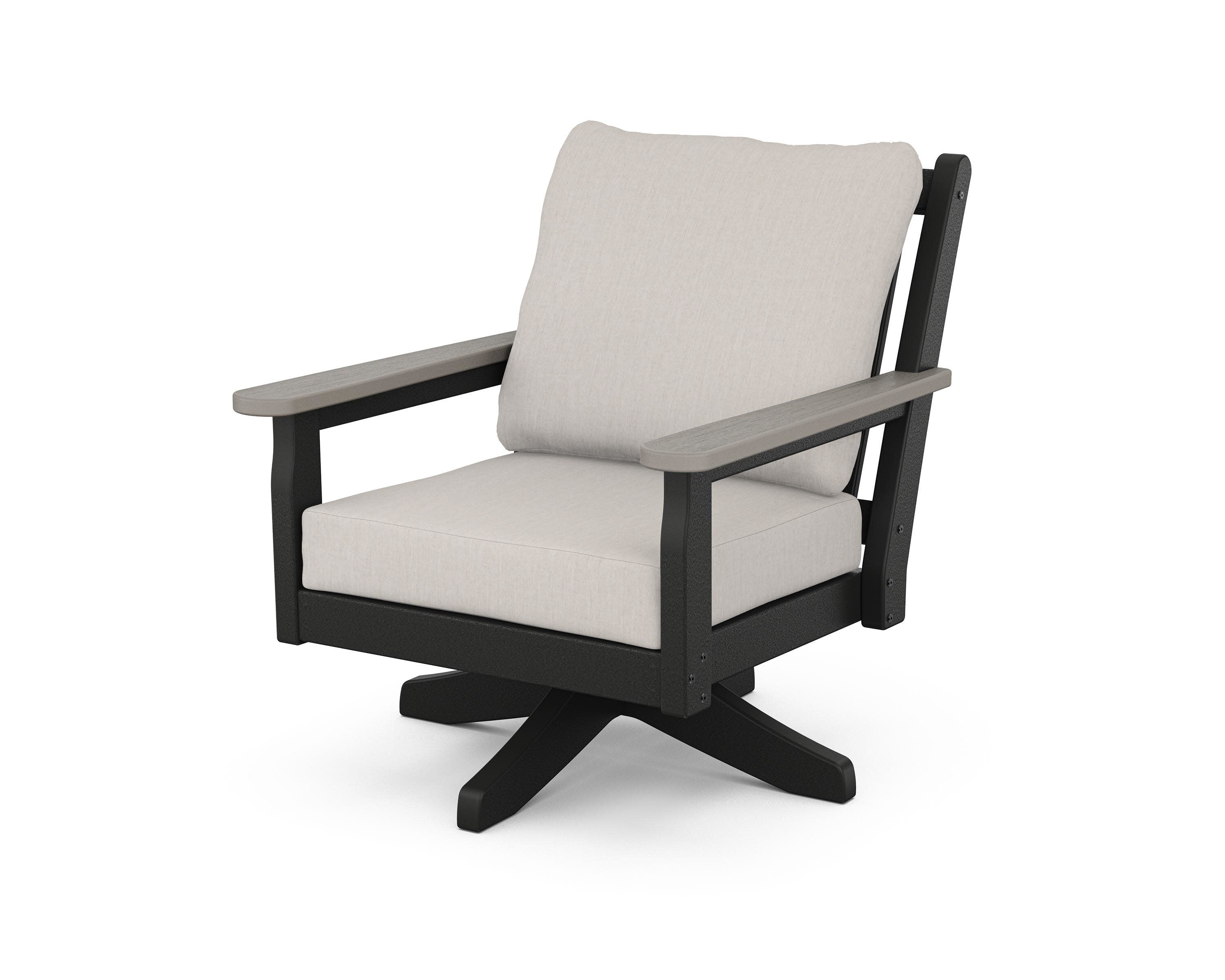 Chippendale Deep Seating Swivel Chair in Black / Driftwood / Cast Ash