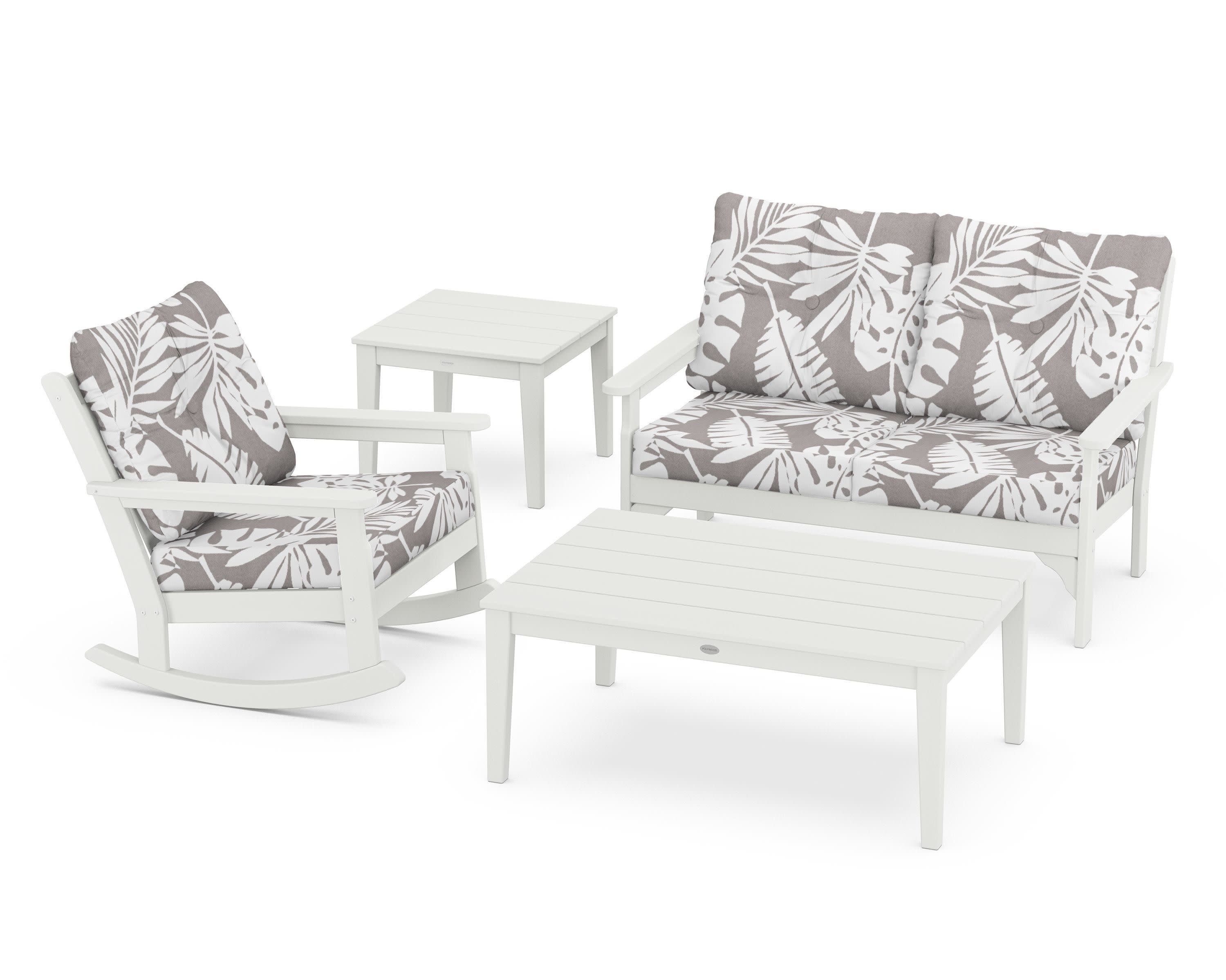 Vineyard 4-Piece Deep Seating Rocker Set in Vintage White / Leaf Grey Mist