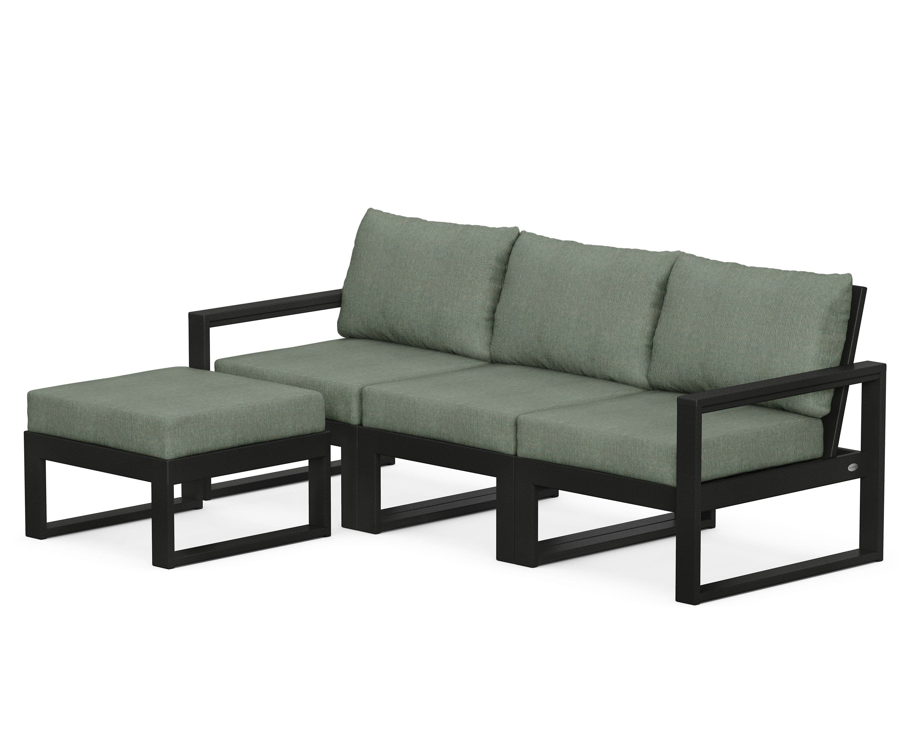 EDGE 4-Piece Modular Deep Seating Set with Ottoman in Black / Cast Sage